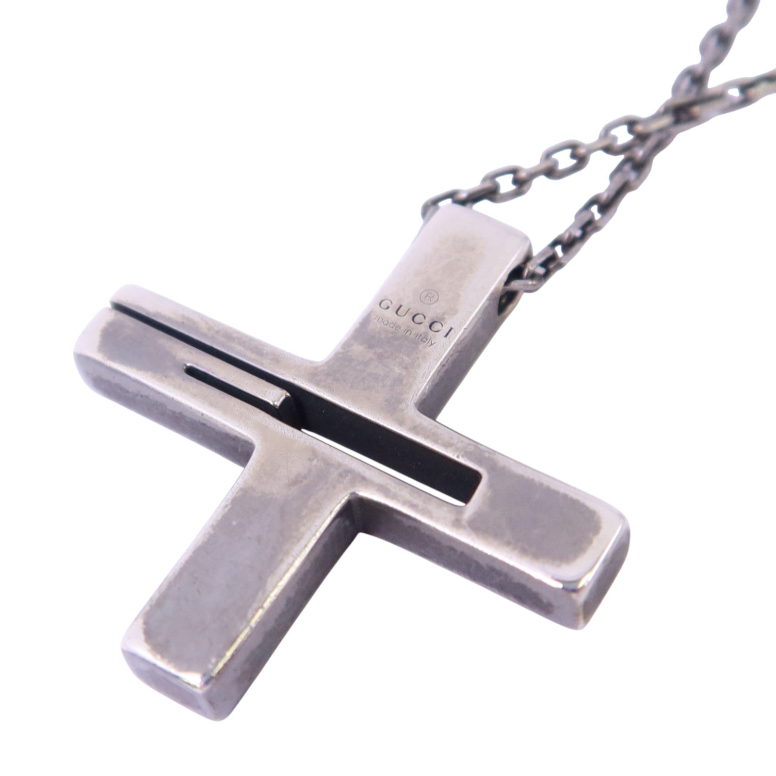 GUCCI 925純銀Cross Cutout G Necklace銀扣項鏈