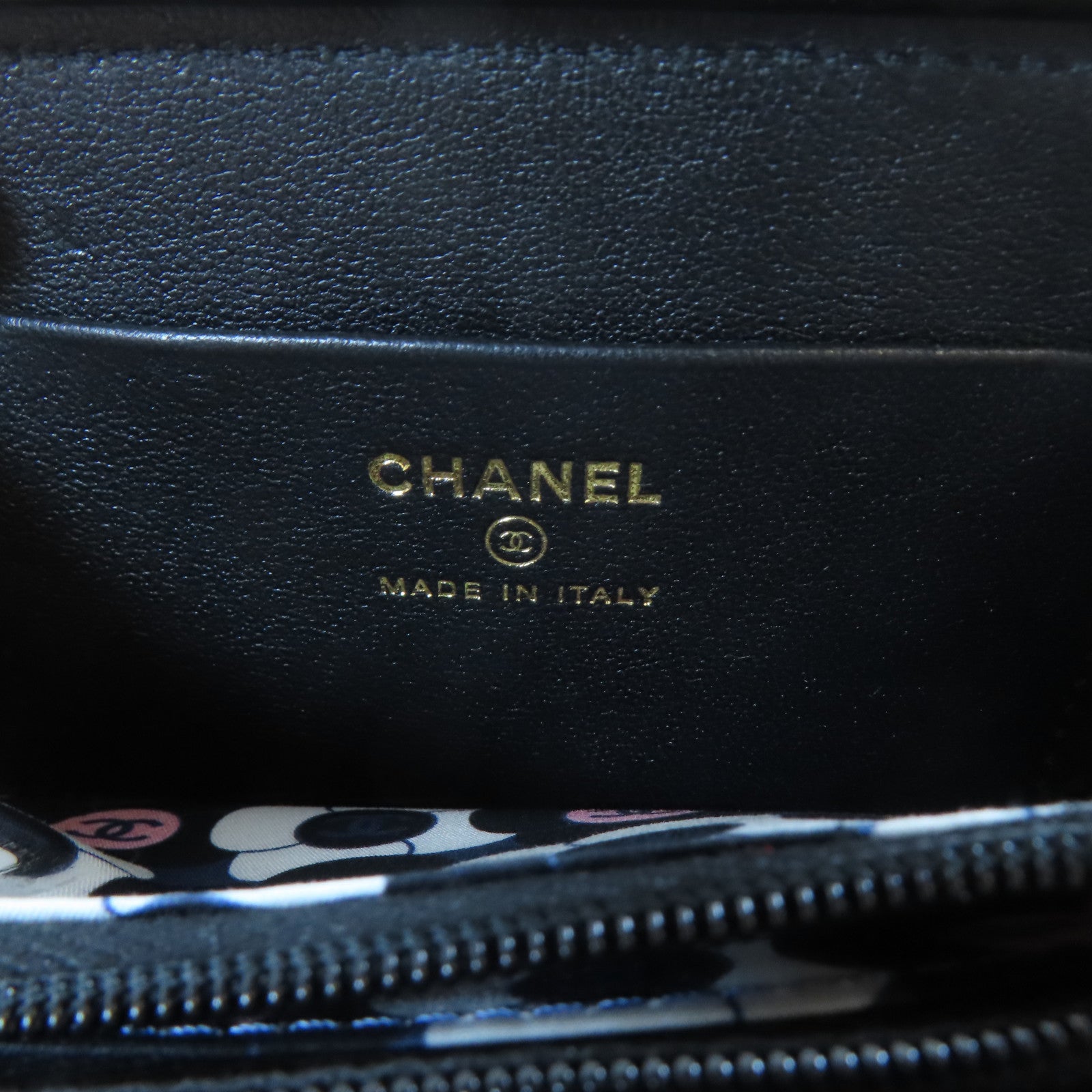 CHANEL 菱格羊皮皮革Card Coin Case金扣卡片套黑色