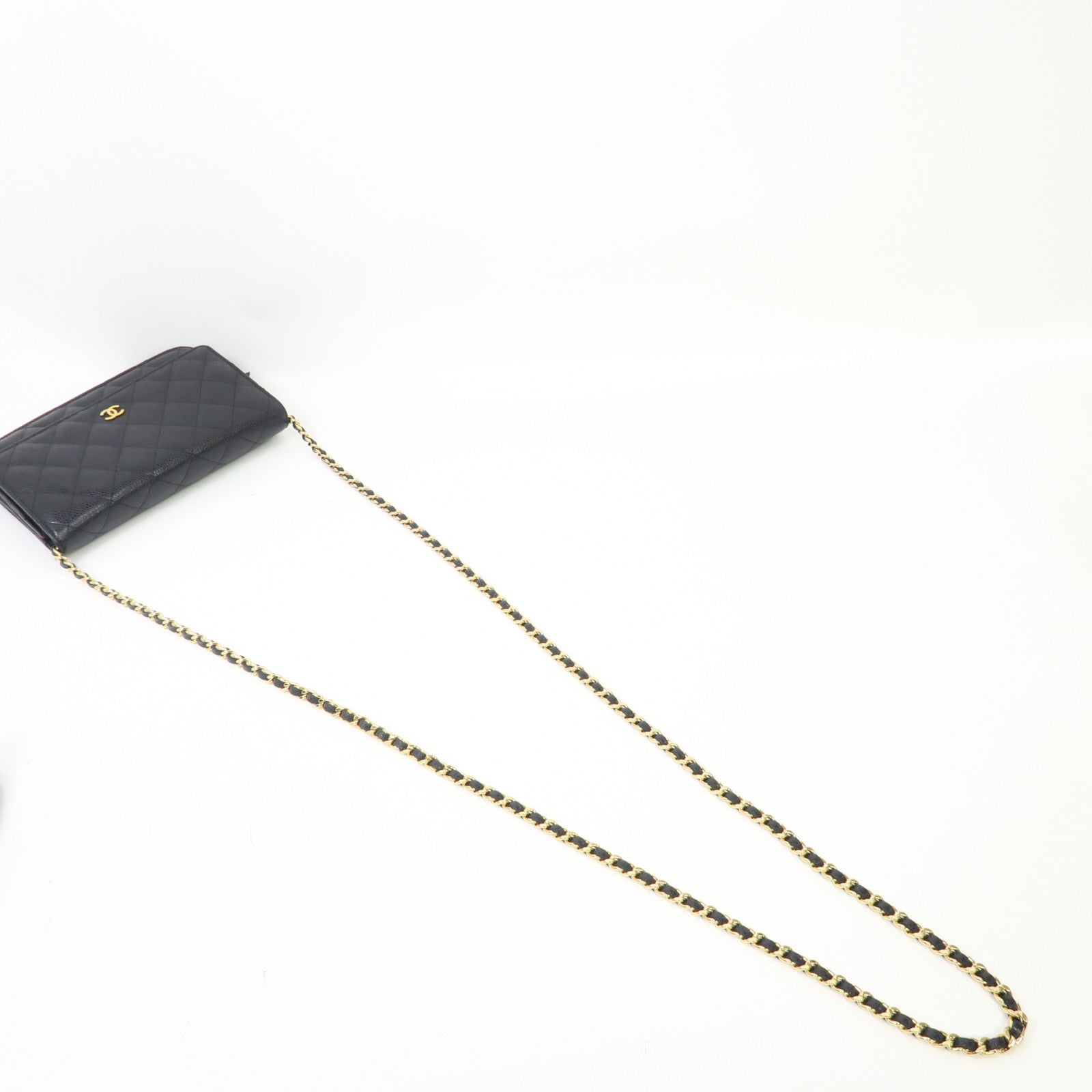 CHANEL 菱格Caviar皮革Wallet On Chain金扣鏈帶肩背袋黑色