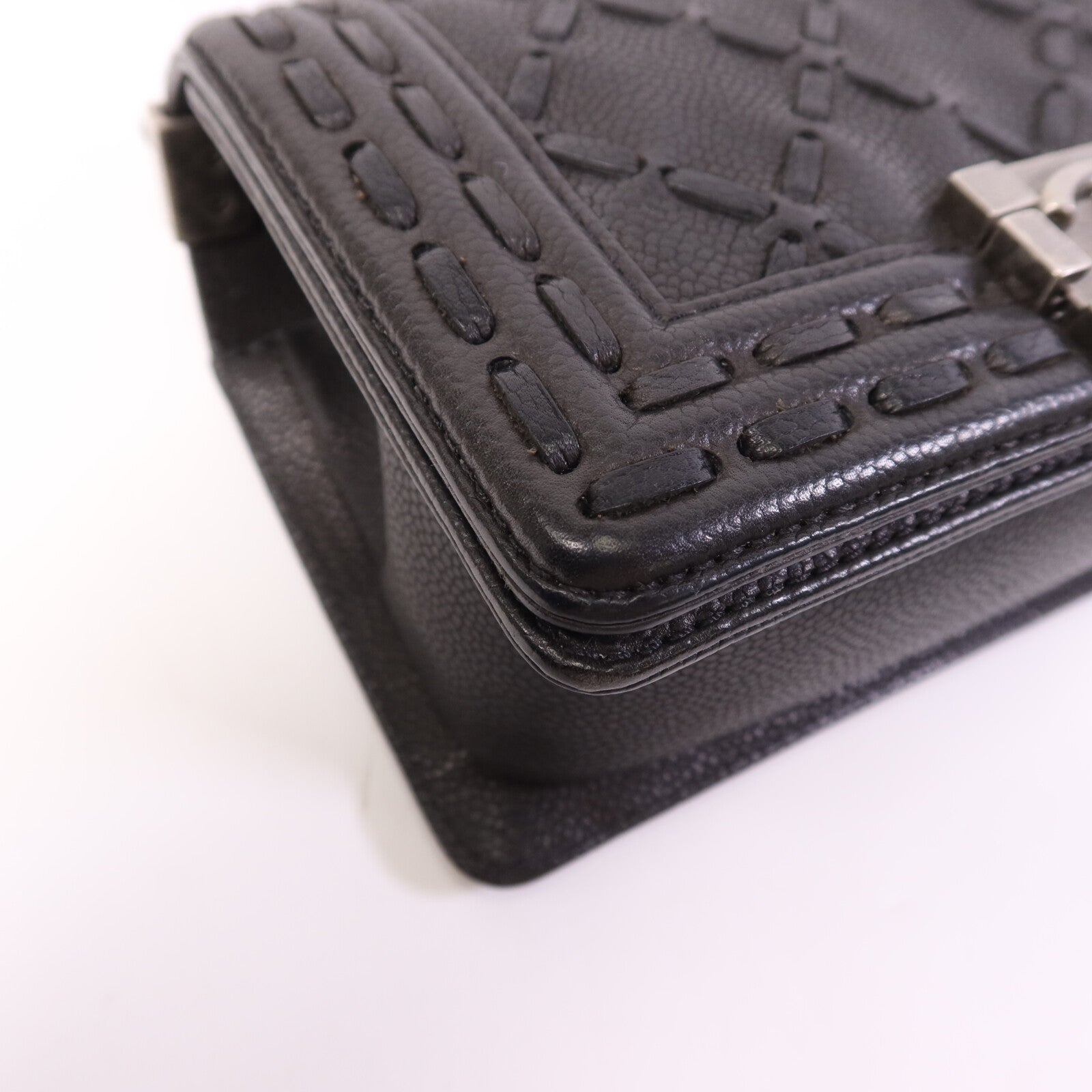 CHANEL 牛皮皮革Le Boy 20銀扣鏈帶肩背袋