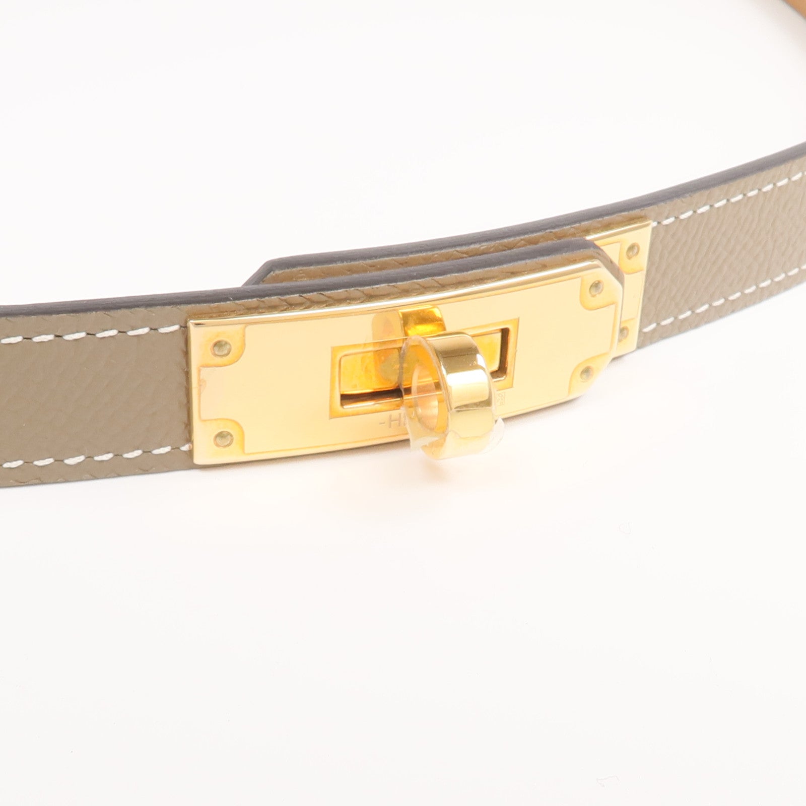 HERMES Epsom皮革Kelly Belt金扣皮帶Etoupe/Gold