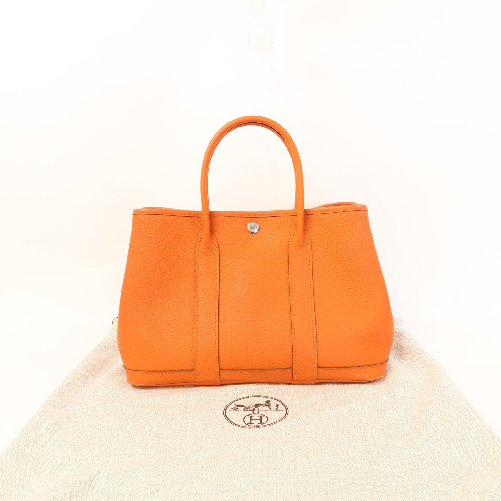 HERMES 【激減優惠】Negonda皮革Garden Party TPM銀扣手挽袋橙色