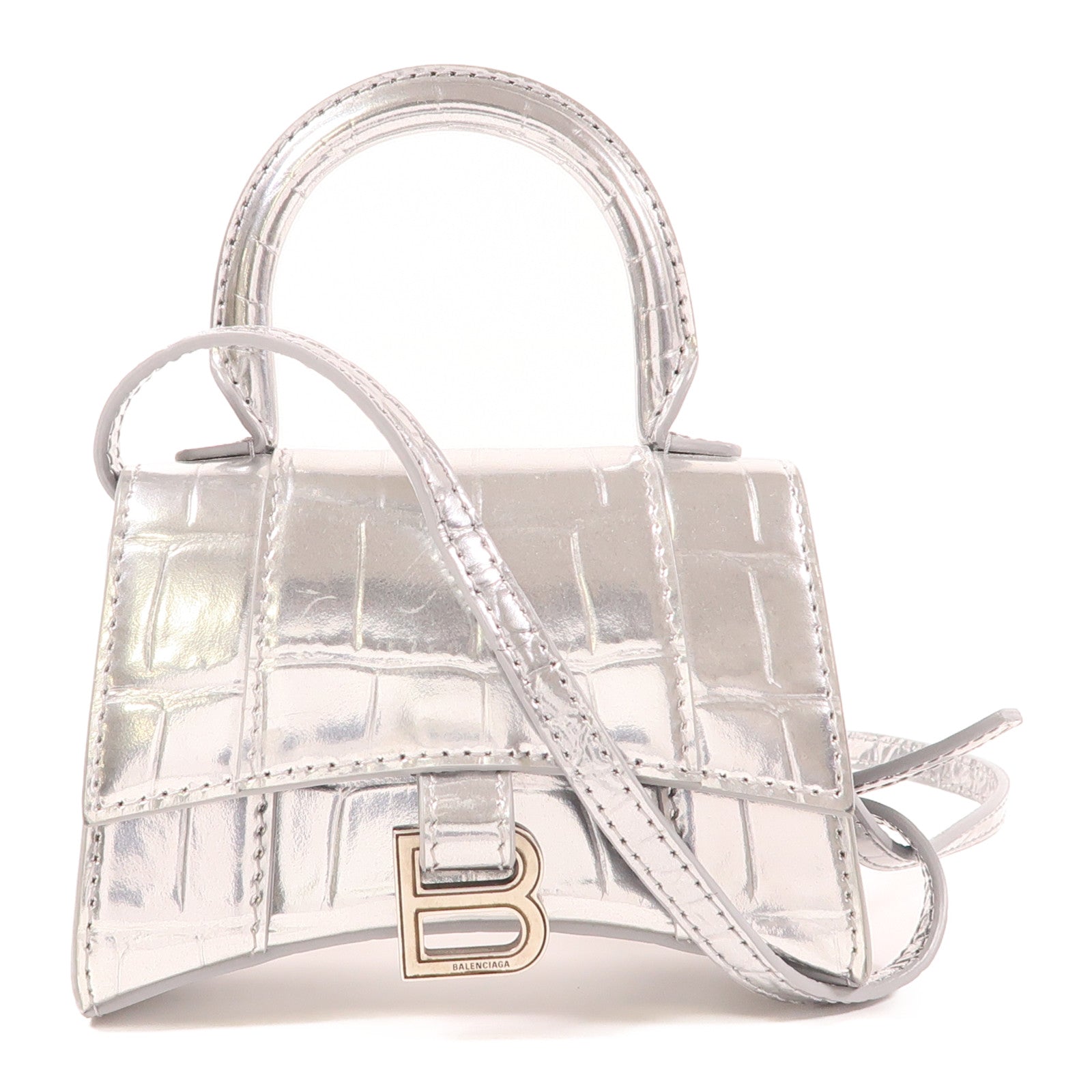 BALENCIAGA 牛皮皮革Mini Hourglass銀扣手挽肩背兩用袋