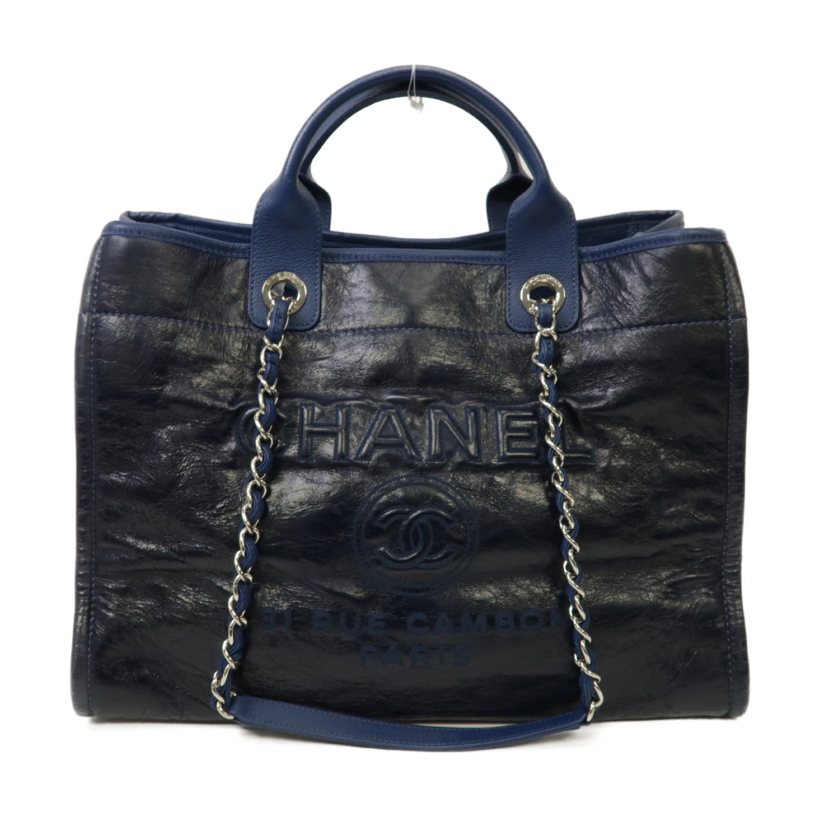 CHANEL 【激減優惠】牛皮皮革2 Way Shoulder銀扣手挽肩背兩用袋藍色