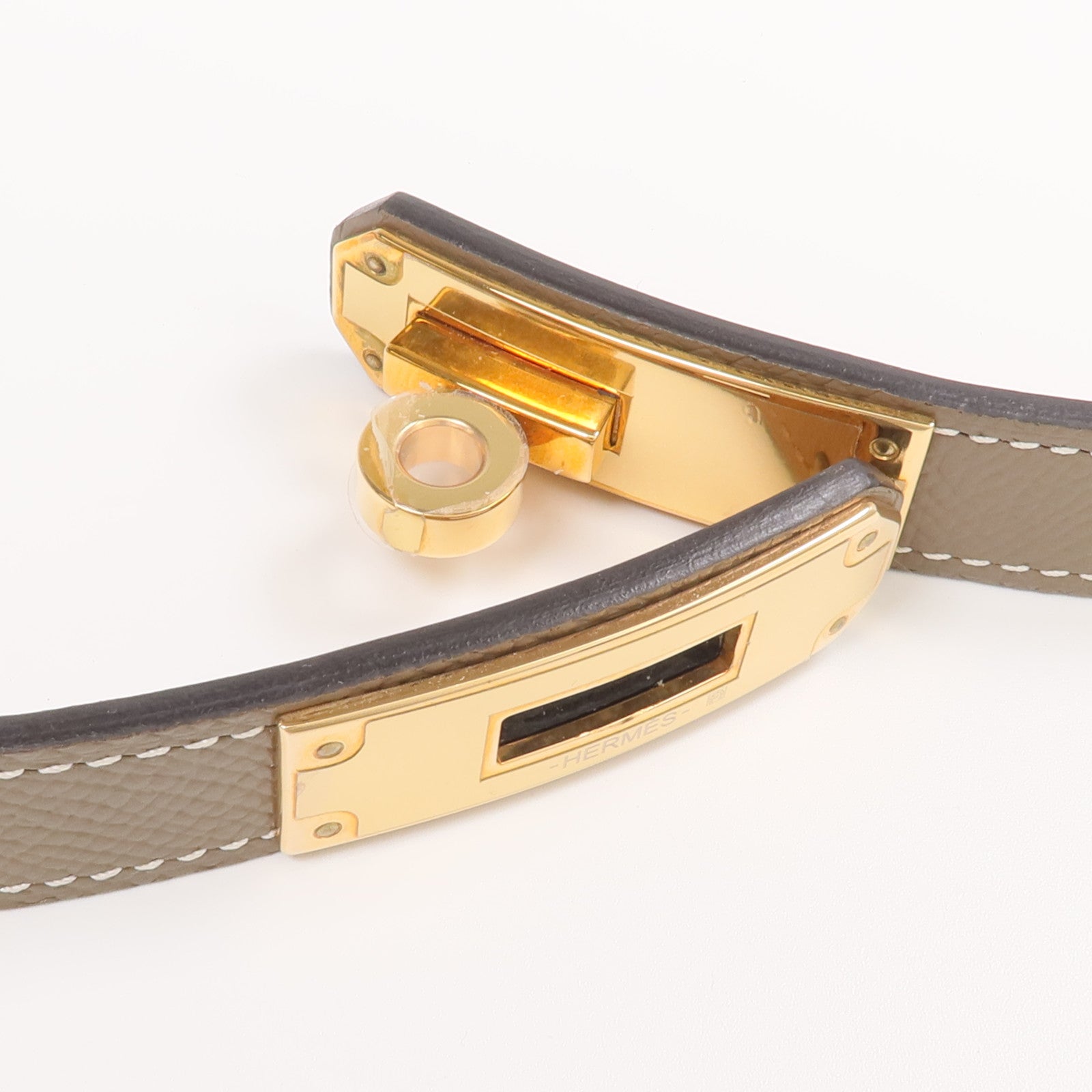 HERMES Epsom皮革Kelly Belt金扣皮帶Etoupe/Gold