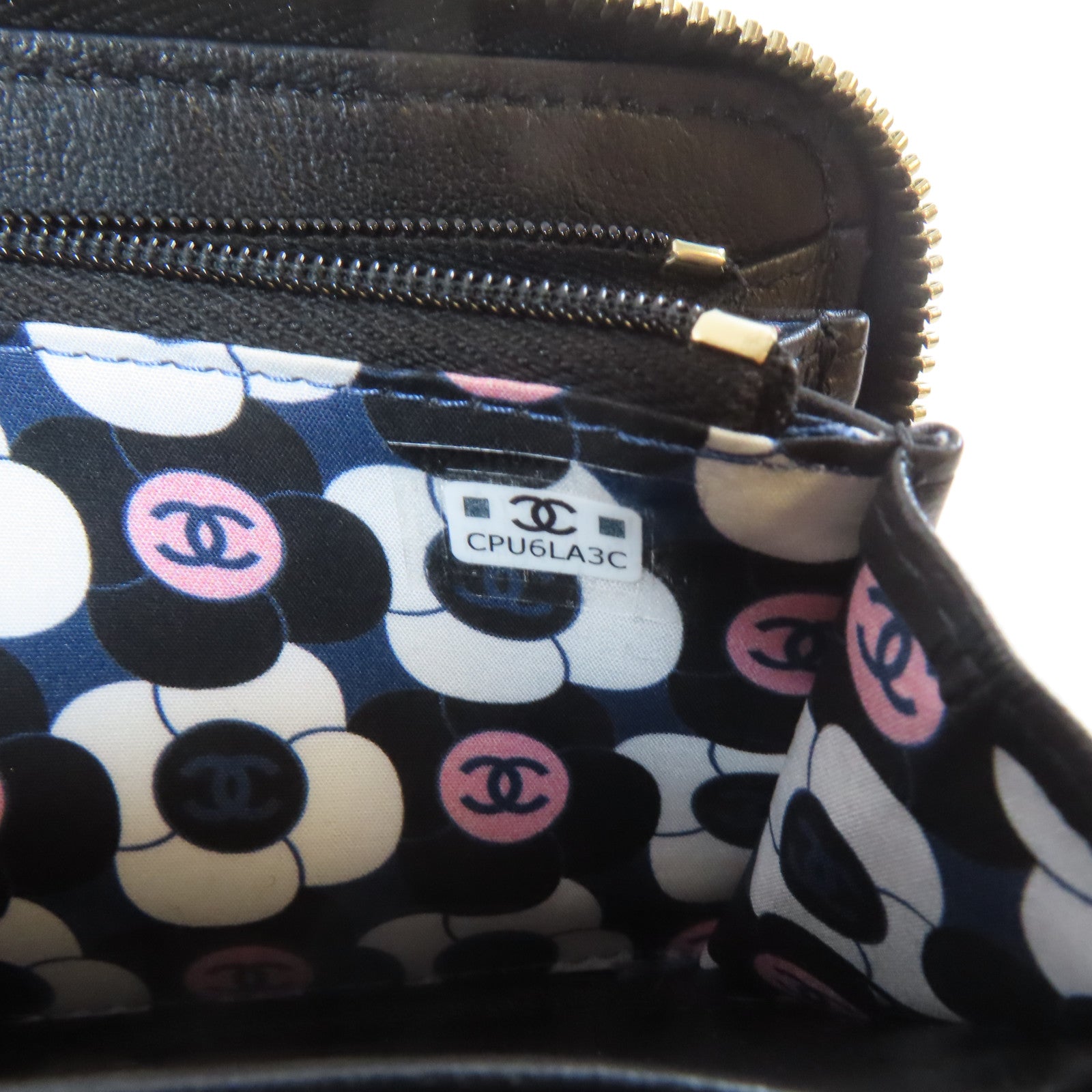 CHANEL 菱格羊皮皮革Card Coin Case金扣卡片套黑色