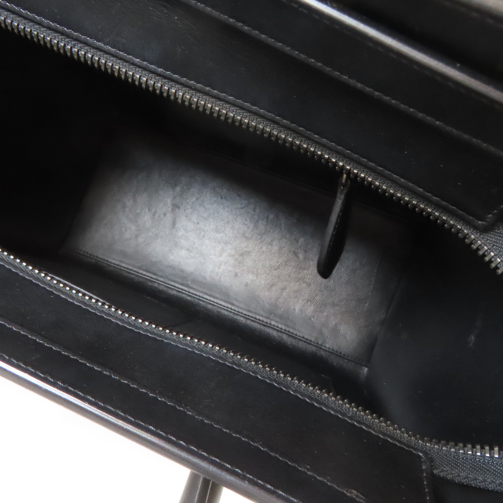 CELINE 牛皮皮革Micro Luggage銀扣手挽袋黑色/綠色