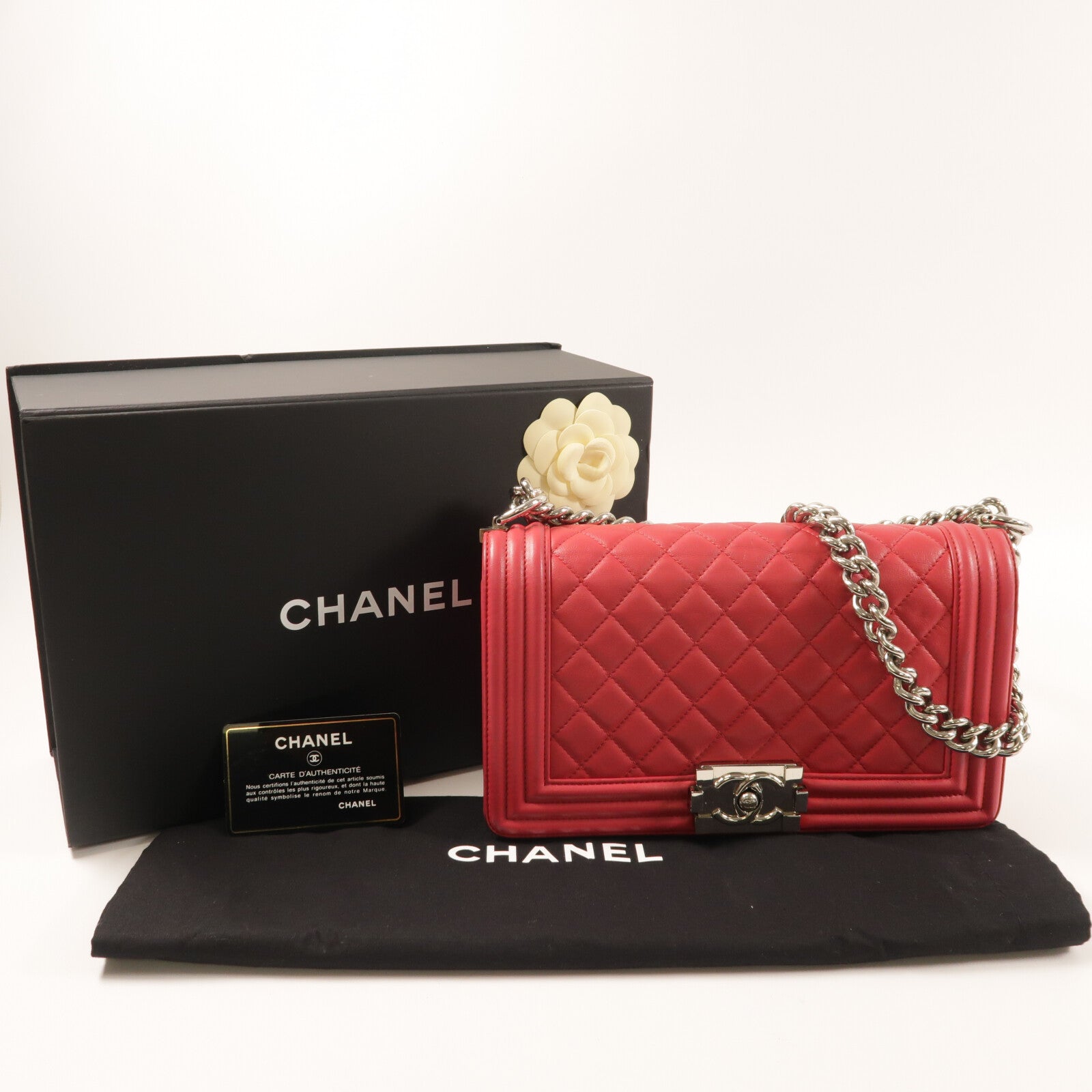 CHANEL 羊皮皮革Boy 25銀扣鏈帶肩背袋