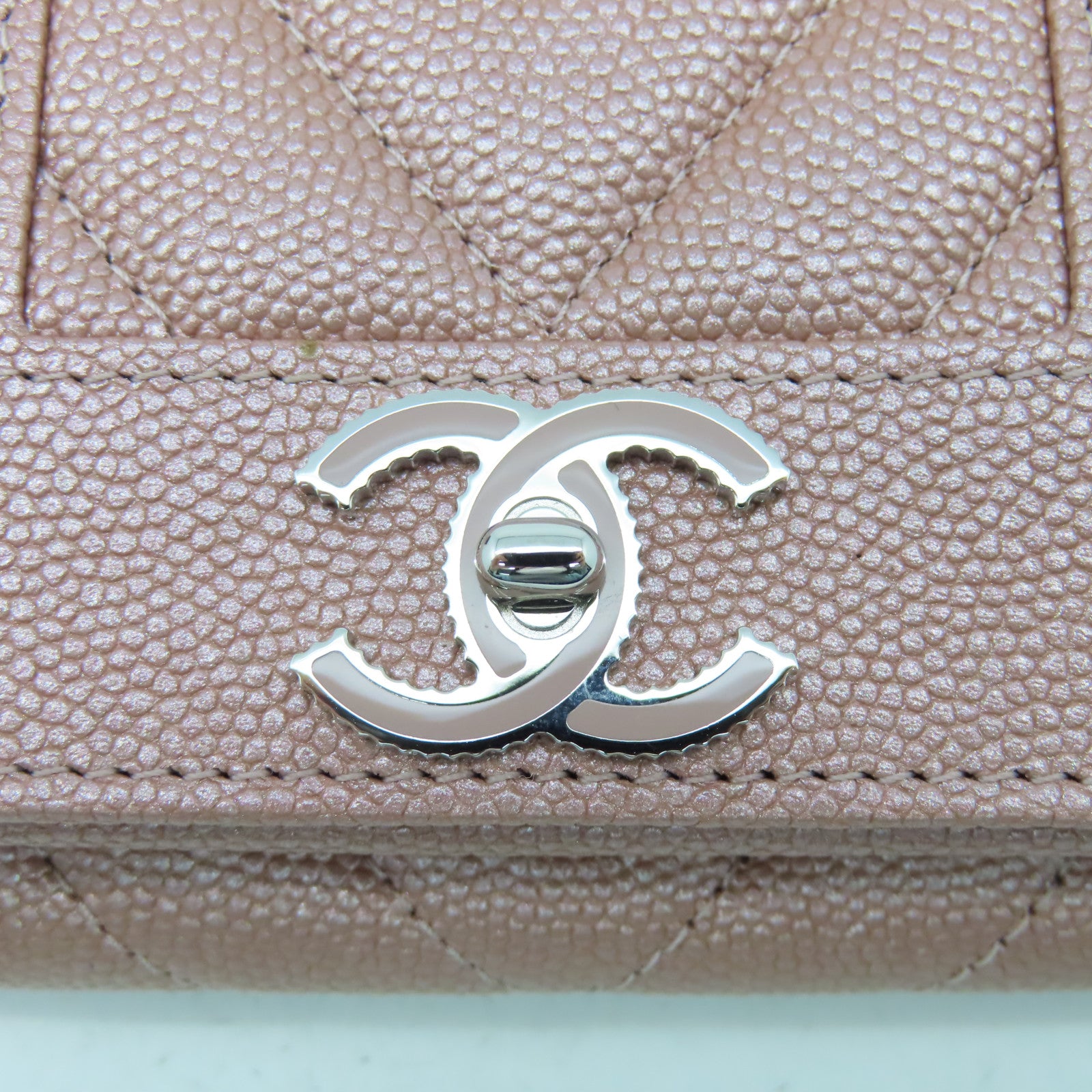 CHANEL 【激減優惠】斜紋Caviar皮革Wallet銀扣錢包粉紅色