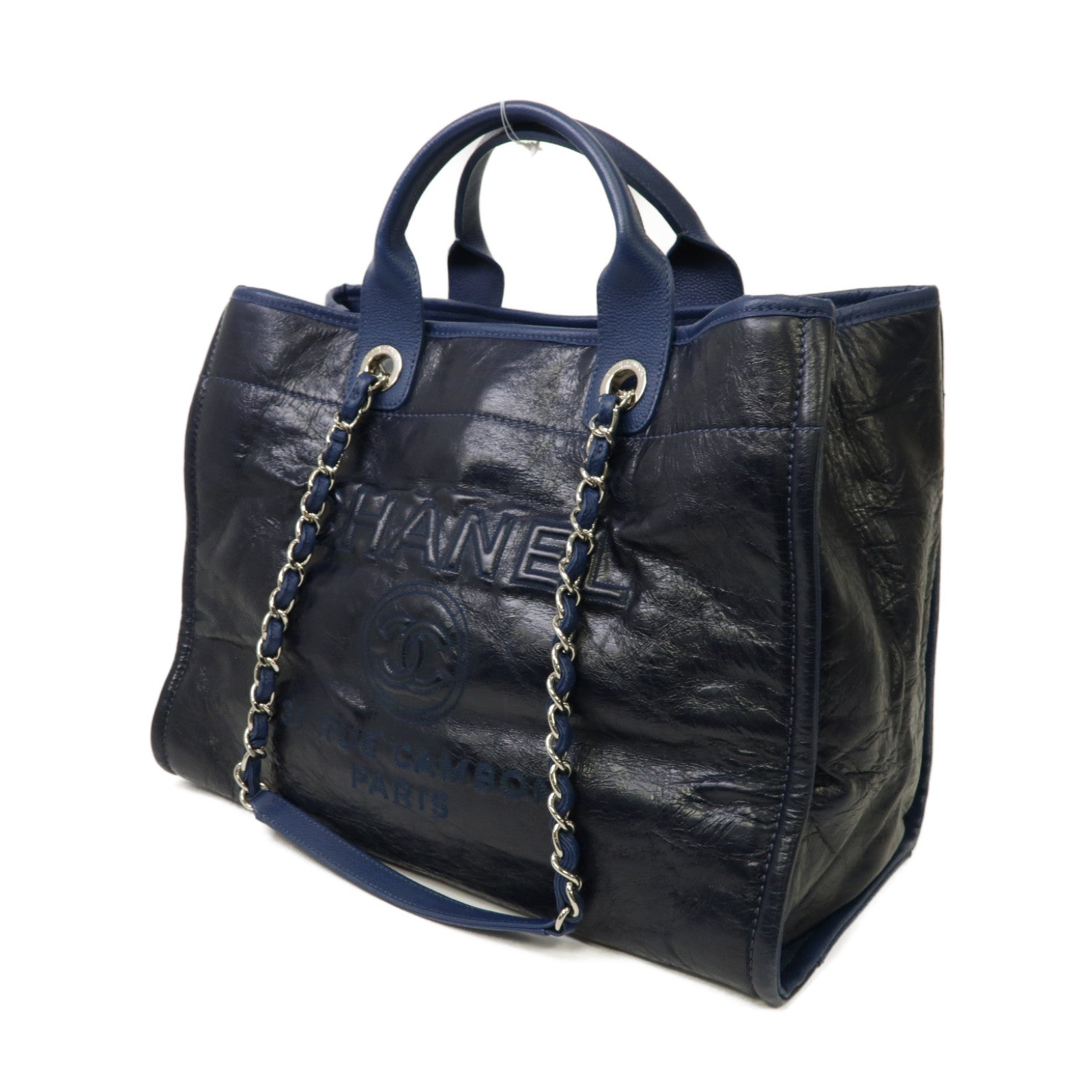 CHANEL 【激減優惠】牛皮皮革2 Way Shoulder銀扣手挽肩背兩用袋藍色