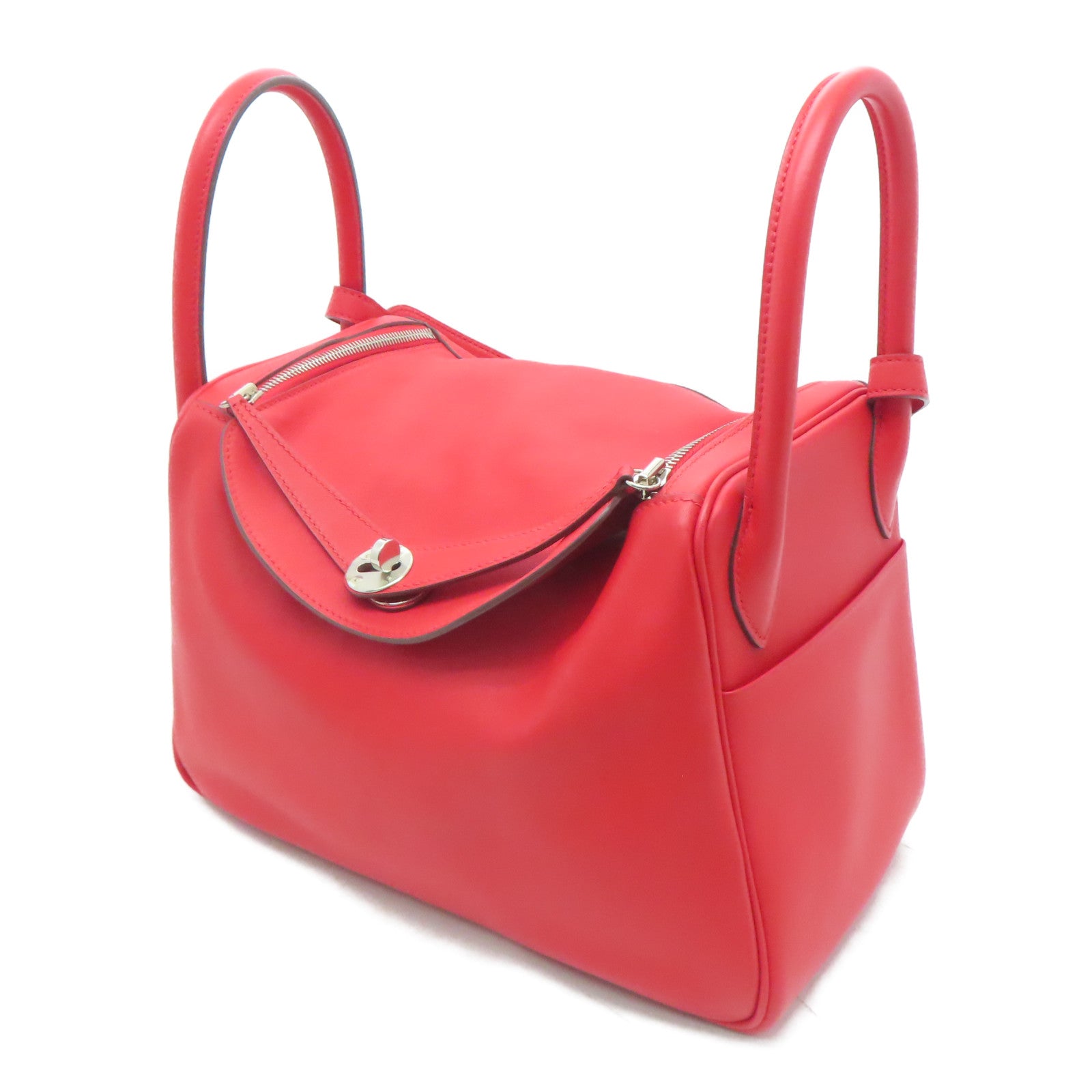 HERMES **【清倉大減價】Swift皮革Lindy 30銀扣手挽肩背兩用袋Rouge de Coeur心紅色