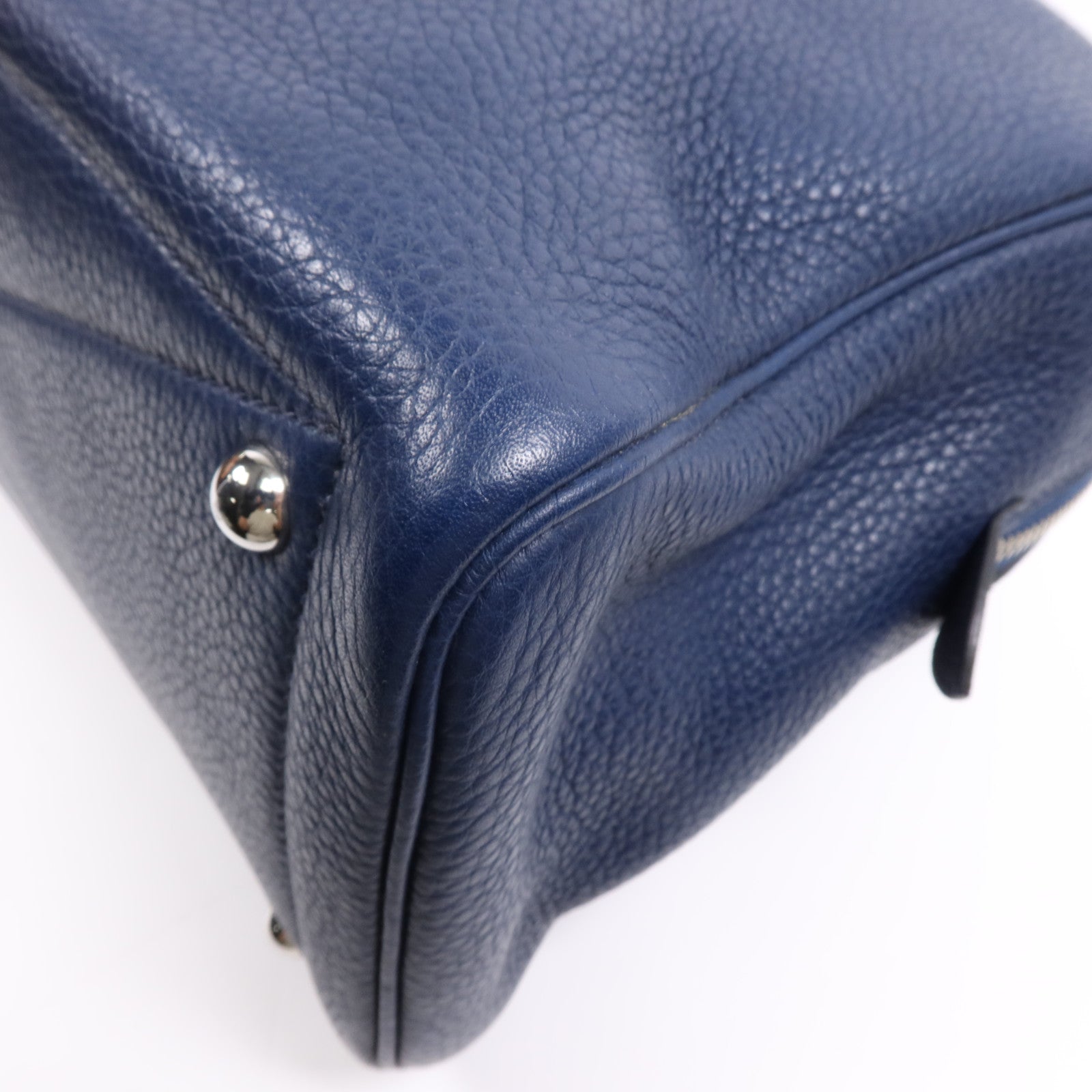 HERMES Clemence皮革Victolia 35銀扣手挽袋Bleu Saphir