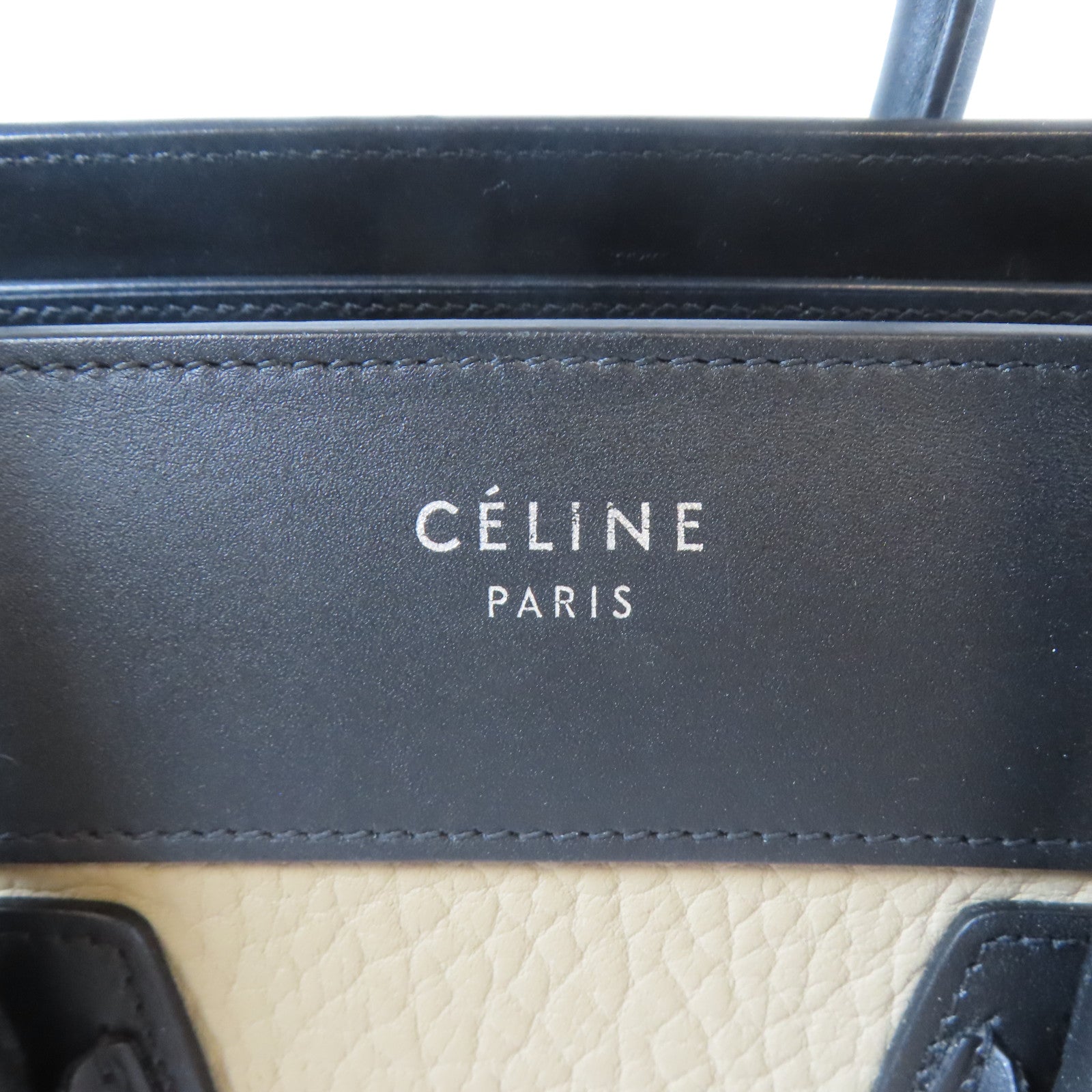 CELINE 牛皮皮革Micro Luggage銀扣手挽袋黑色/綠色
