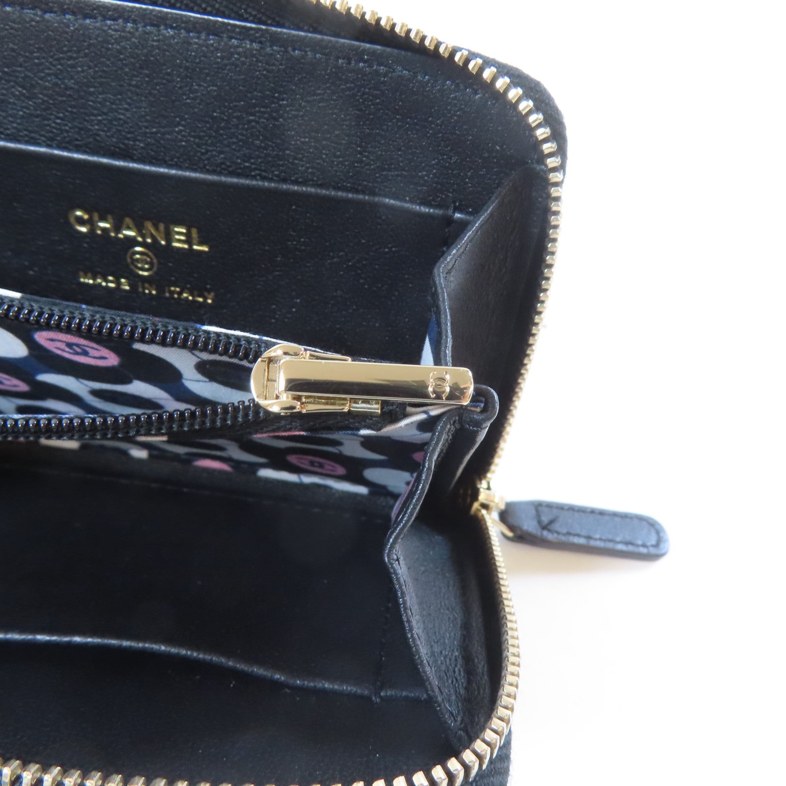 CHANEL 菱格羊皮皮革Card Coin Case金扣卡片套黑色