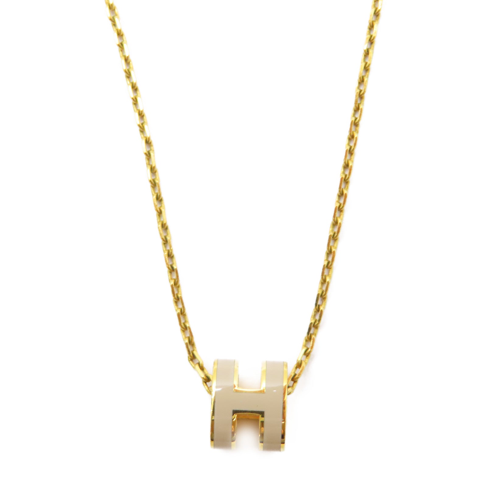 HERMES 金屬Pop H Necklace項鍊米色/金色