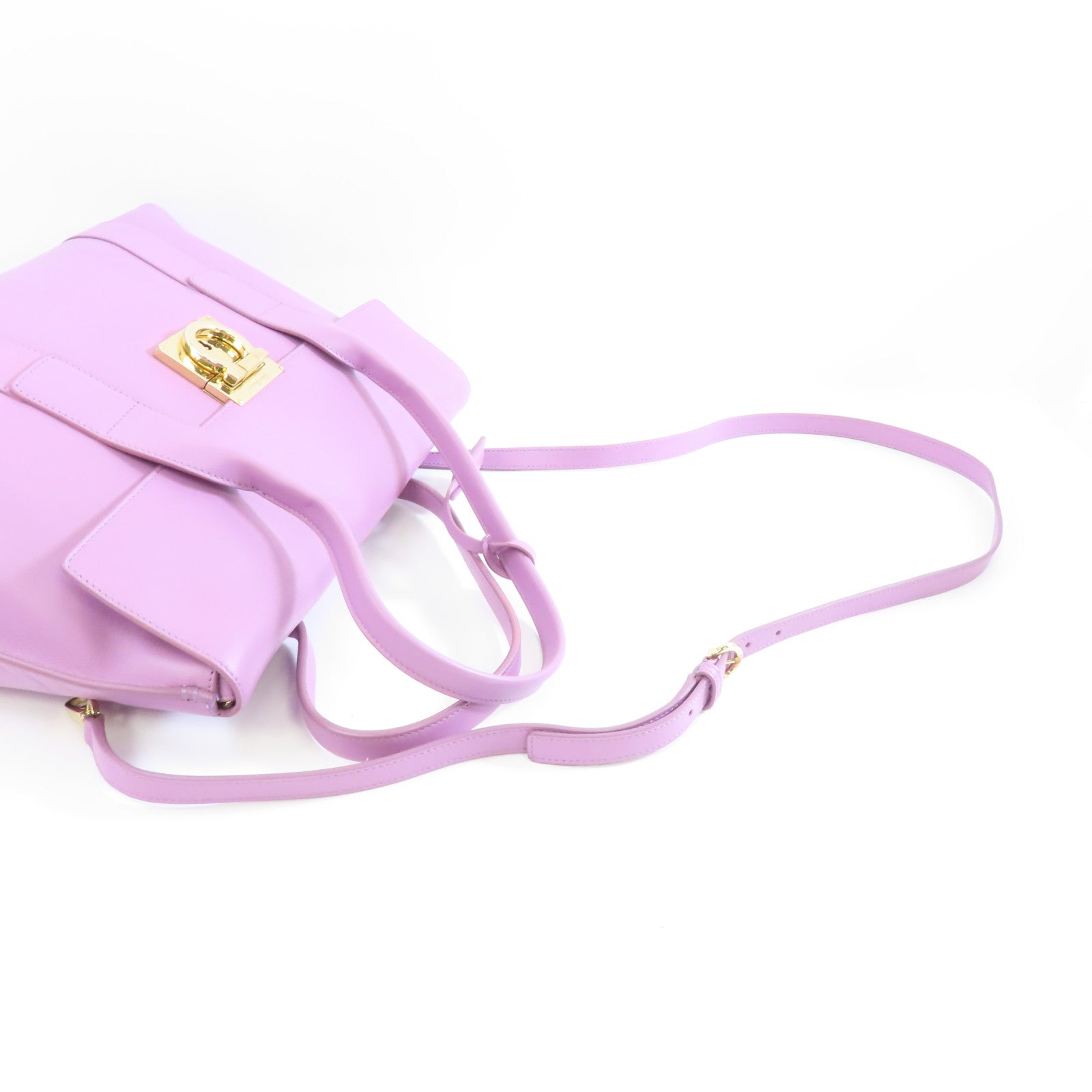 Salvatore Ferragamo 牛皮皮革2 Way Shoulder金扣手挽肩背兩用袋紫色