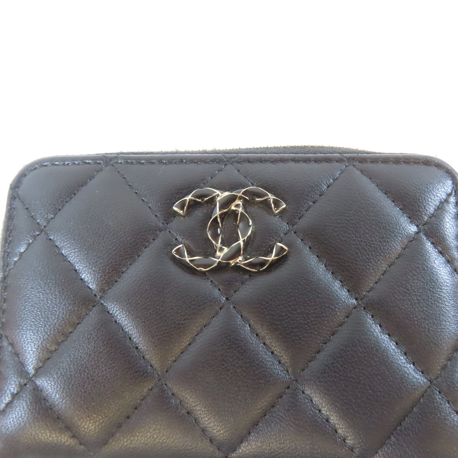 CHANEL 菱格羊皮皮革Card Coin Case金扣卡片套黑色