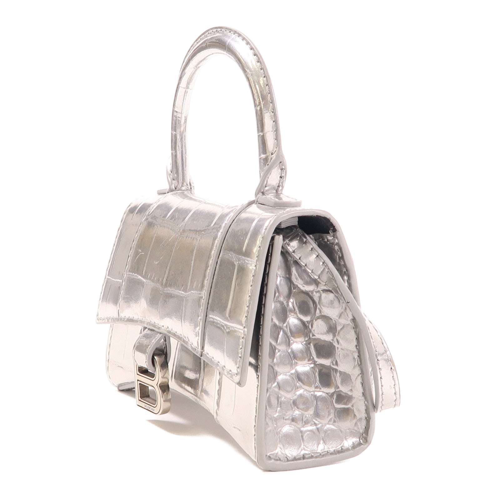 BALENCIAGA 牛皮皮革Mini Hourglass銀扣手挽肩背兩用袋