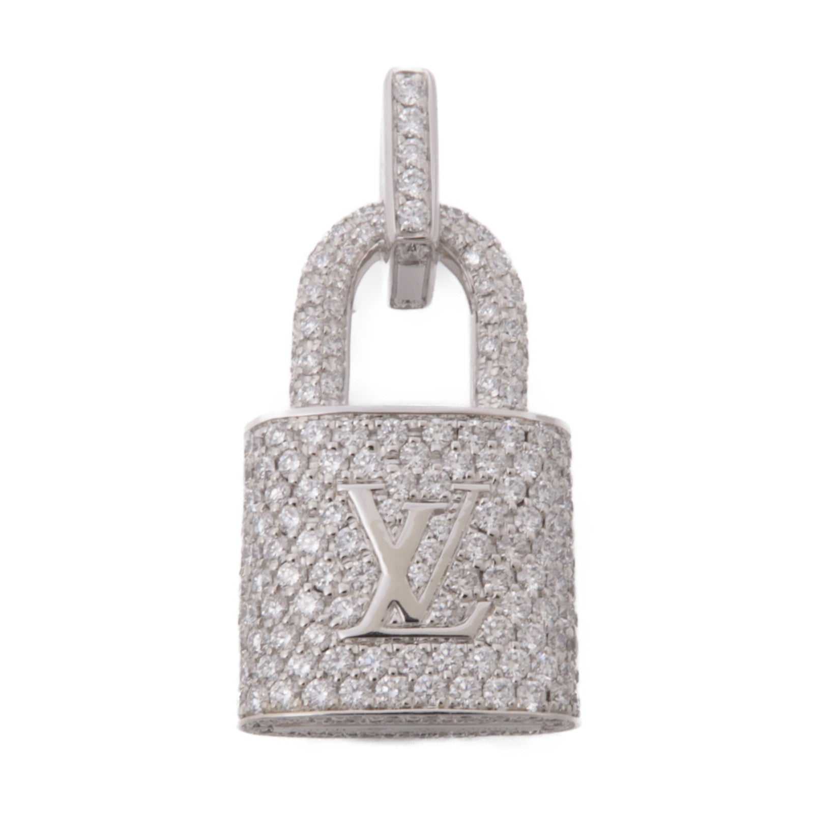 LOUIS VUITTON 18K白金Lock It Padlock Pendant鑽石吊墜