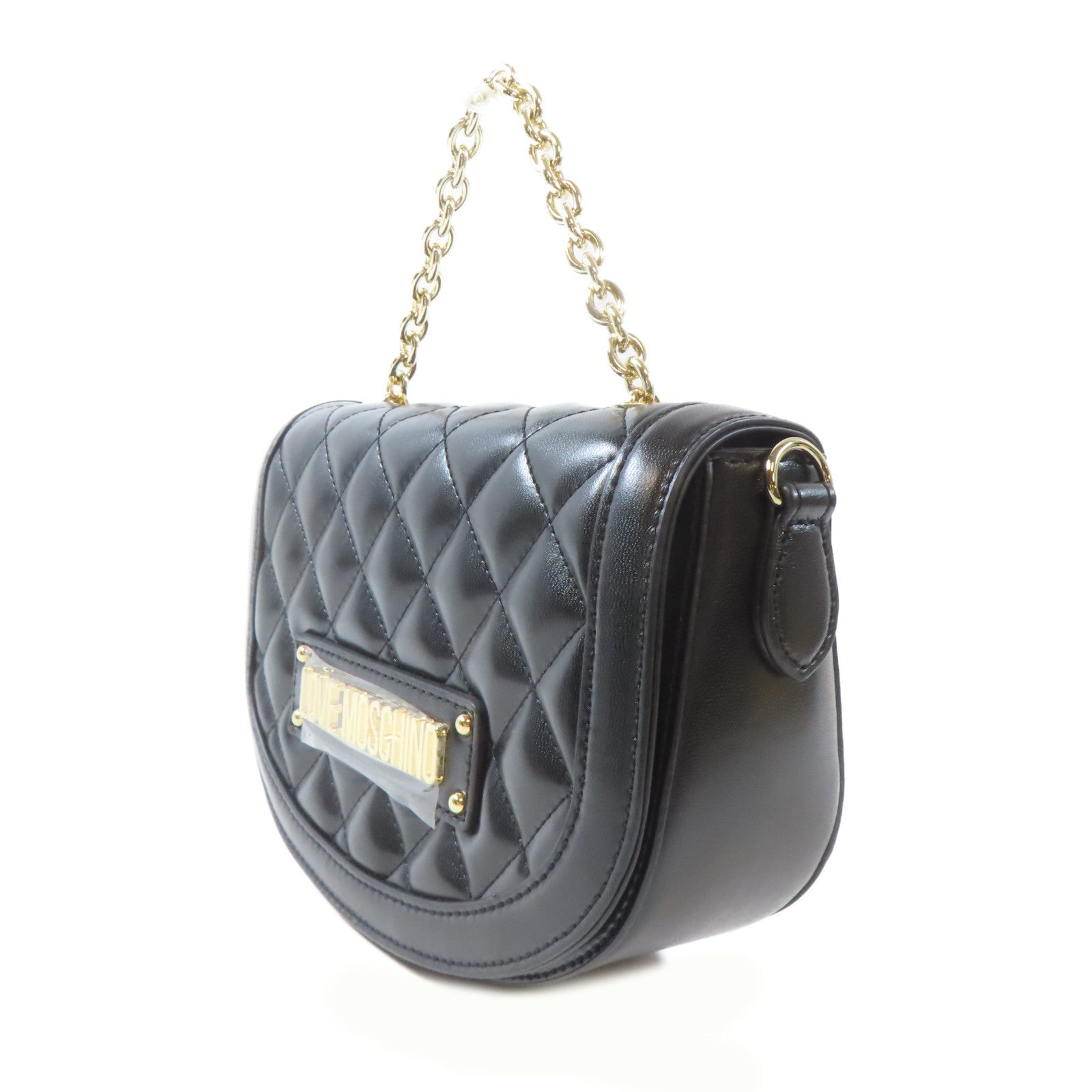 MOSCHINO 菱格塗層帆布2 Way Shoulder金扣手挽肩背兩用袋黑色