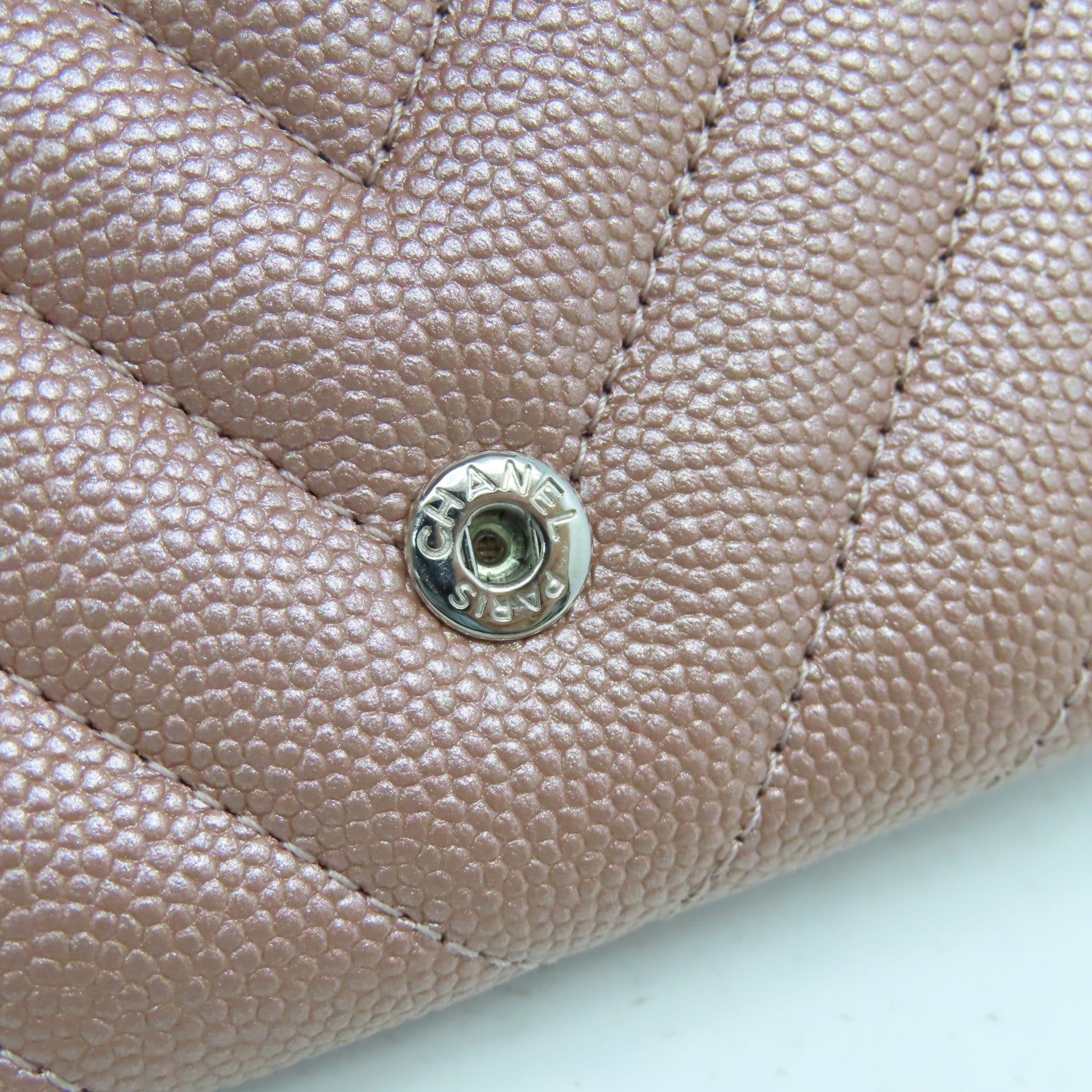 CHANEL 【激減優惠】斜紋Caviar皮革Wallet銀扣錢包粉紅色