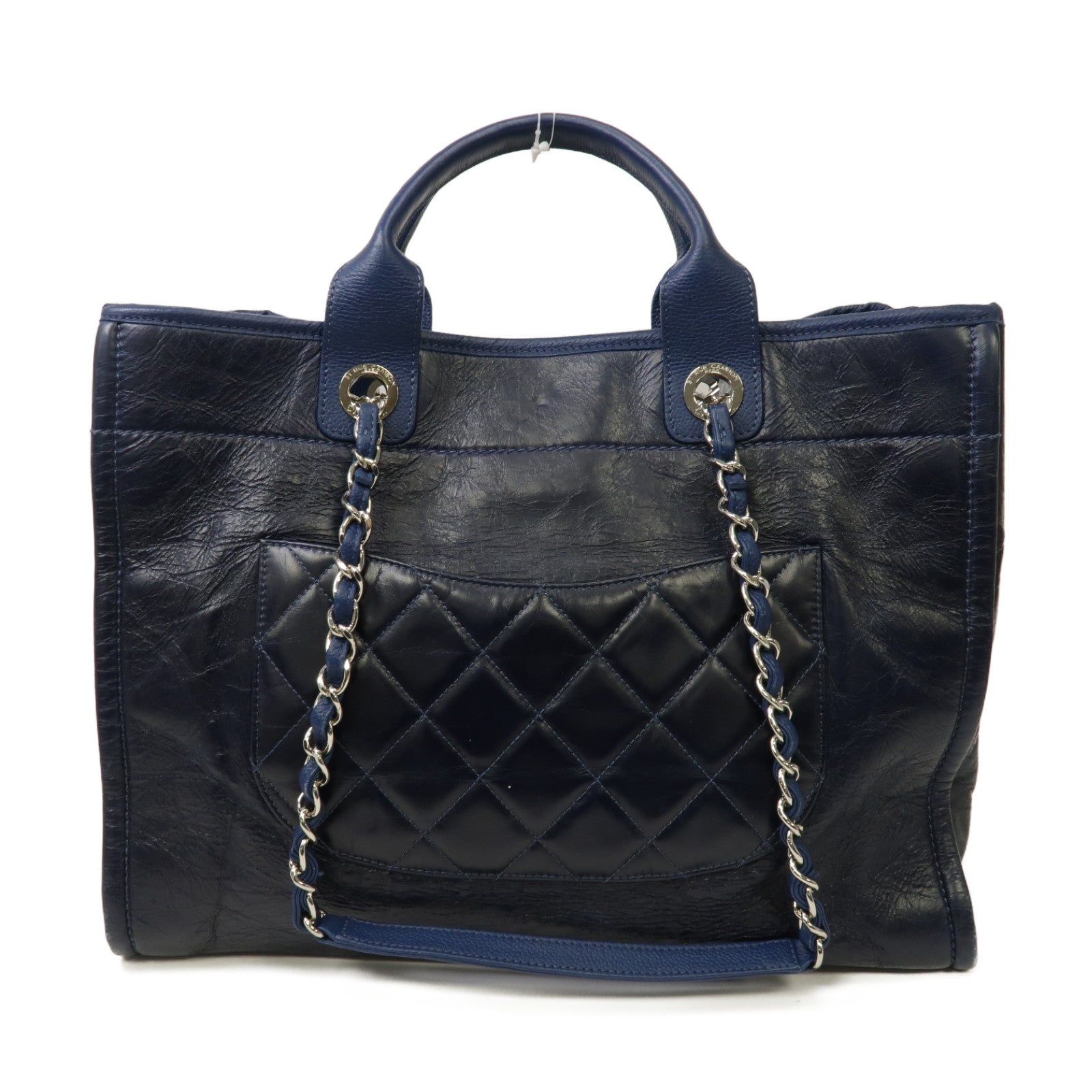 CHANEL 【激減優惠】牛皮皮革2 Way Shoulder銀扣手挽肩背兩用袋藍色