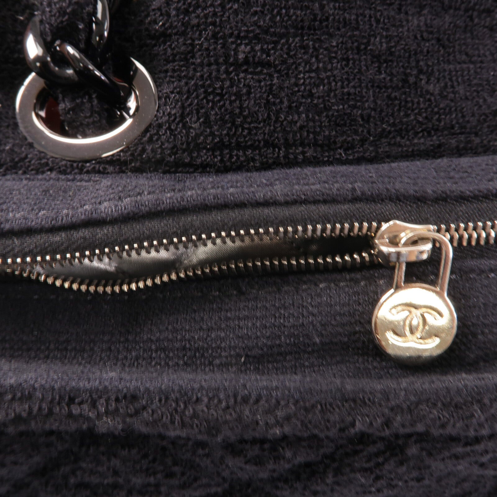 CHANEL 毛巾布Shoulder Bag鏈帶肩背袋
