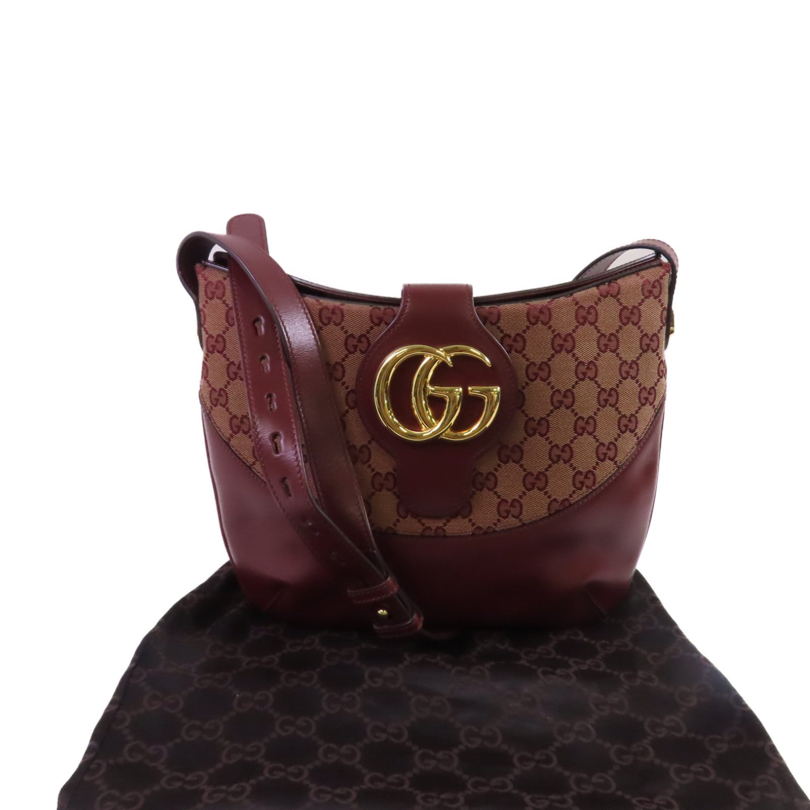 GUCCI GG帆布/牛皮皮革GG Marmont Arli Shoulder Bag金扣肩背袋啡色