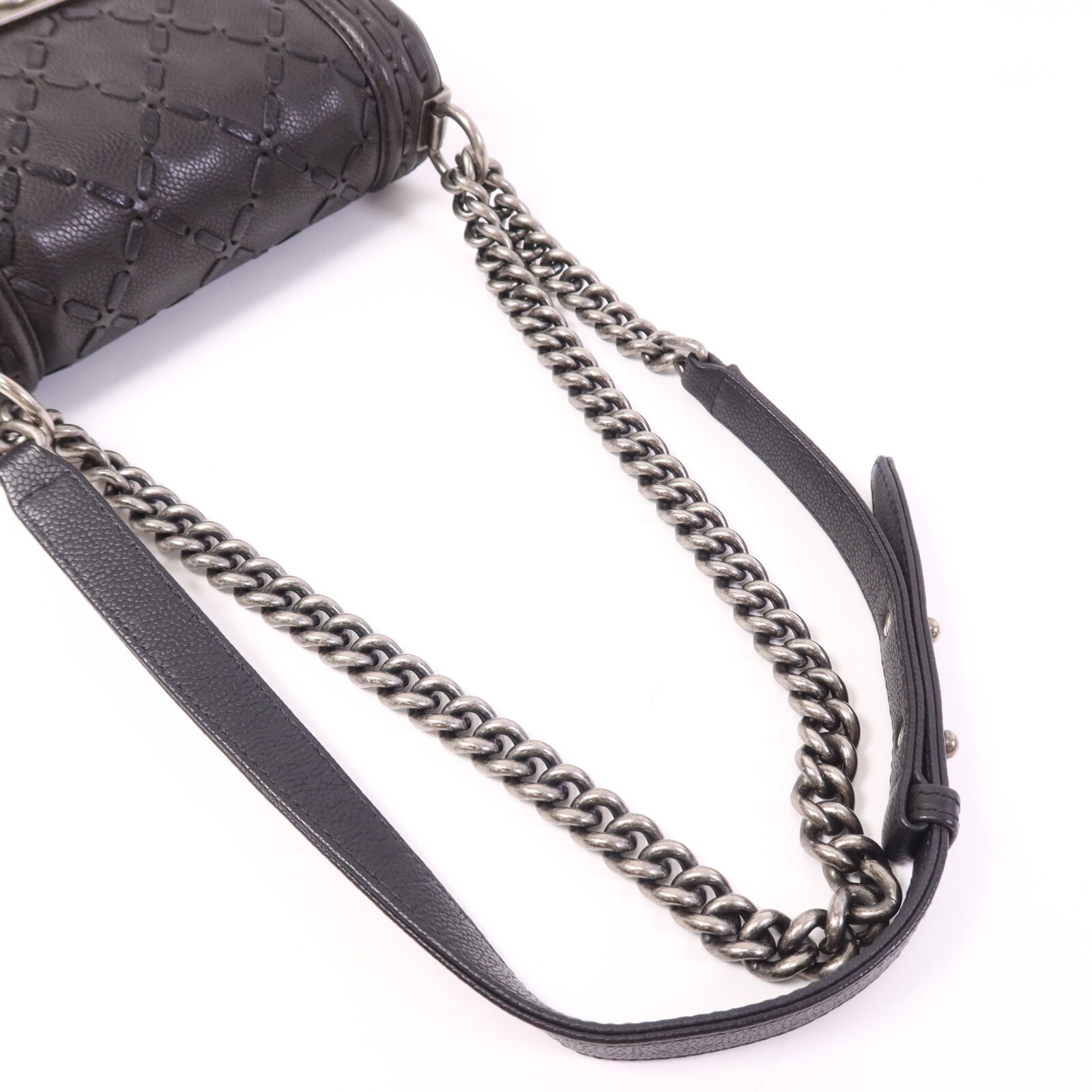 CHANEL 牛皮皮革Le Boy 20銀扣鏈帶肩背袋
