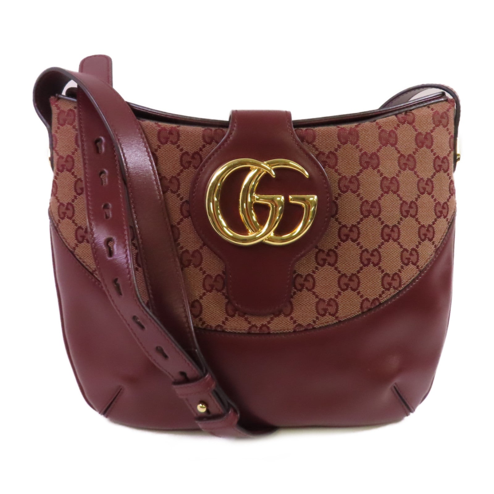 GUCCI GG帆布/牛皮皮革GG Marmont Arli Shoulder Bag金扣肩背袋啡色