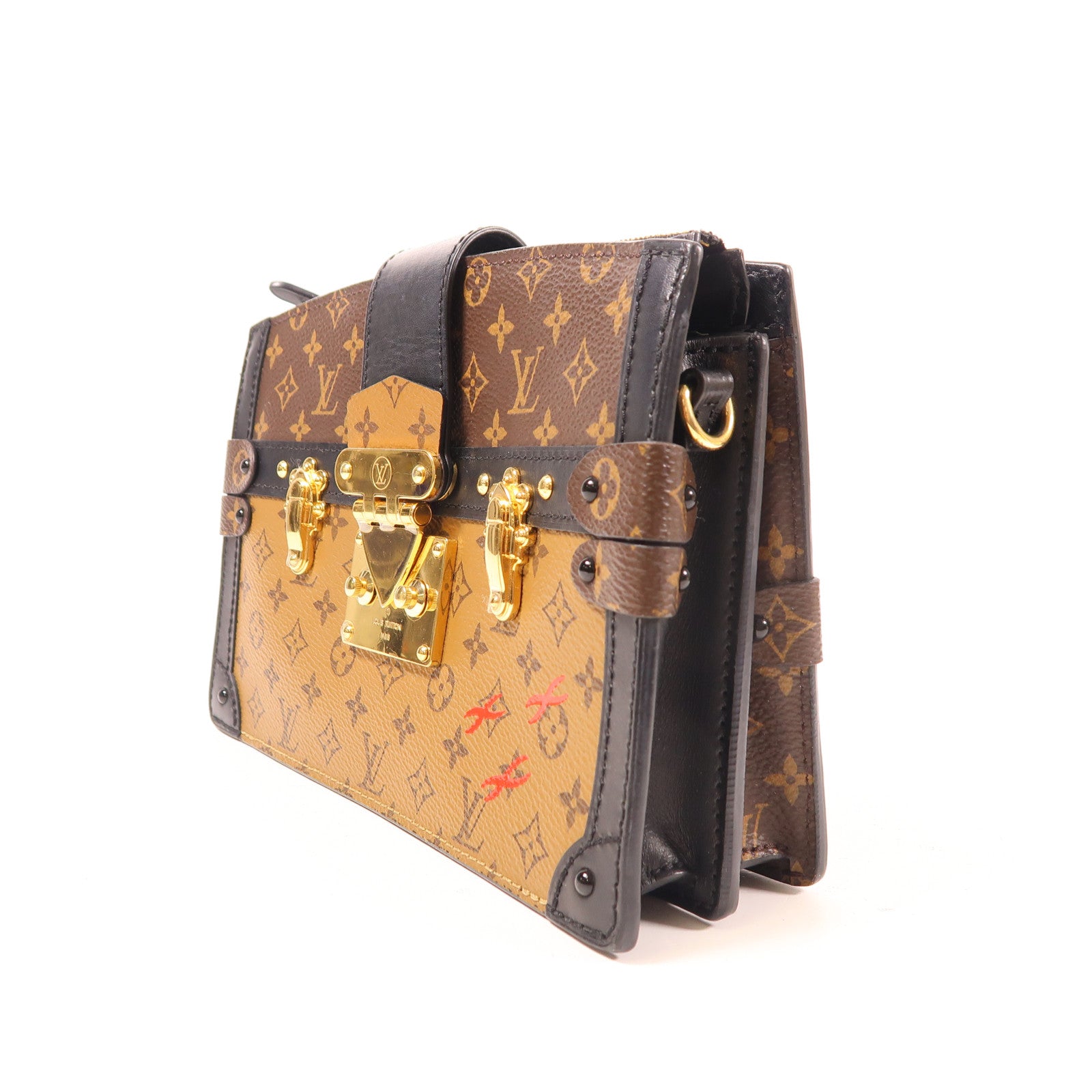 LOUIS VUITTON Monogram Reverse Trunk Clutch金扣肩背袋棕色