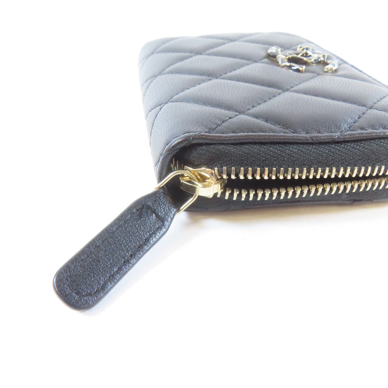 CHANEL 菱格羊皮皮革Card Coin Case金扣卡片套黑色