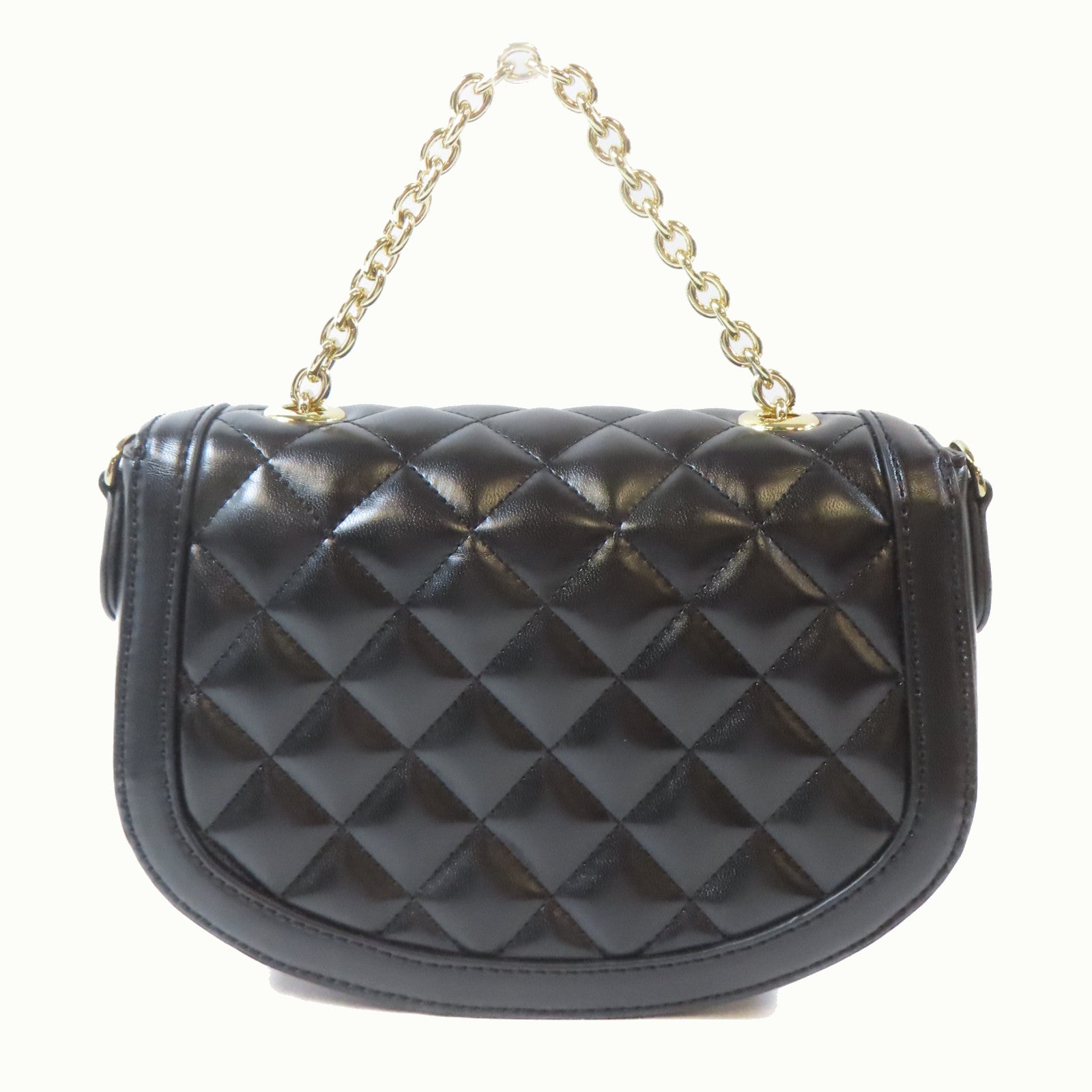 MOSCHINO 菱格塗層帆布2 Way Shoulder金扣手挽肩背兩用袋黑色