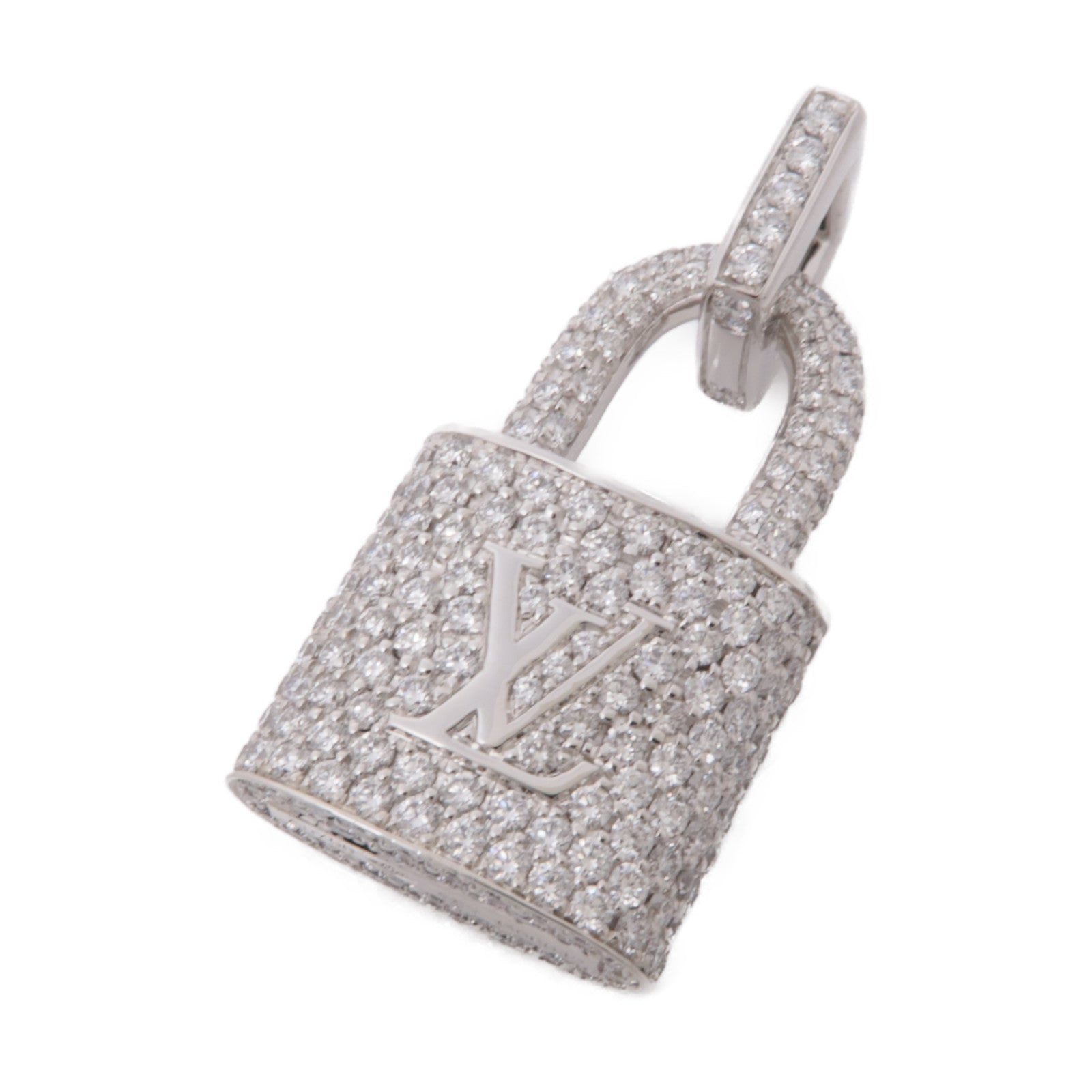LOUIS VUITTON 18K白金Lock It Padlock Pendant鑽石吊墜