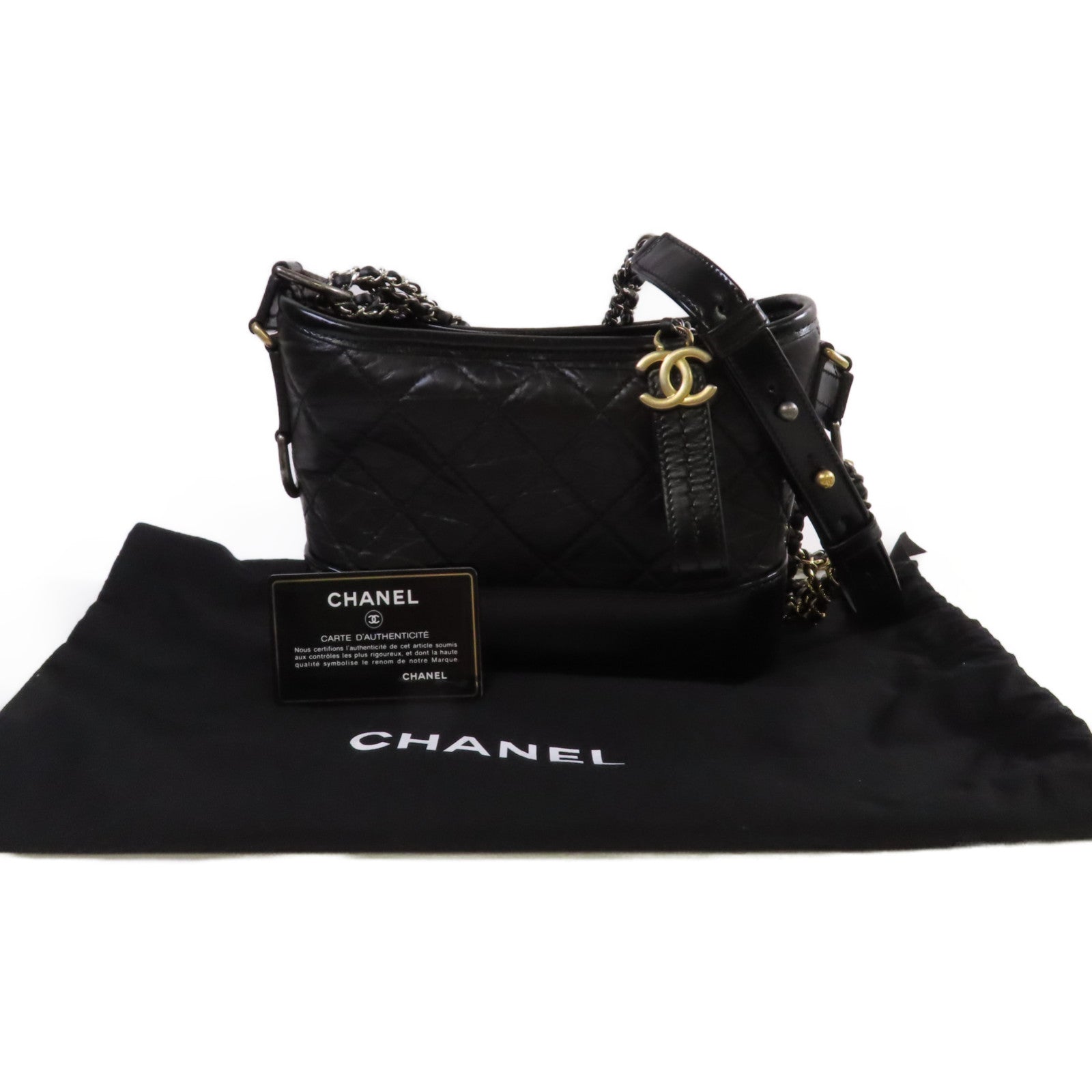 CHANEL 菱格牛皮皮革Gabrielle Small Chain Shoulder Bag鏈帶肩背袋黑色