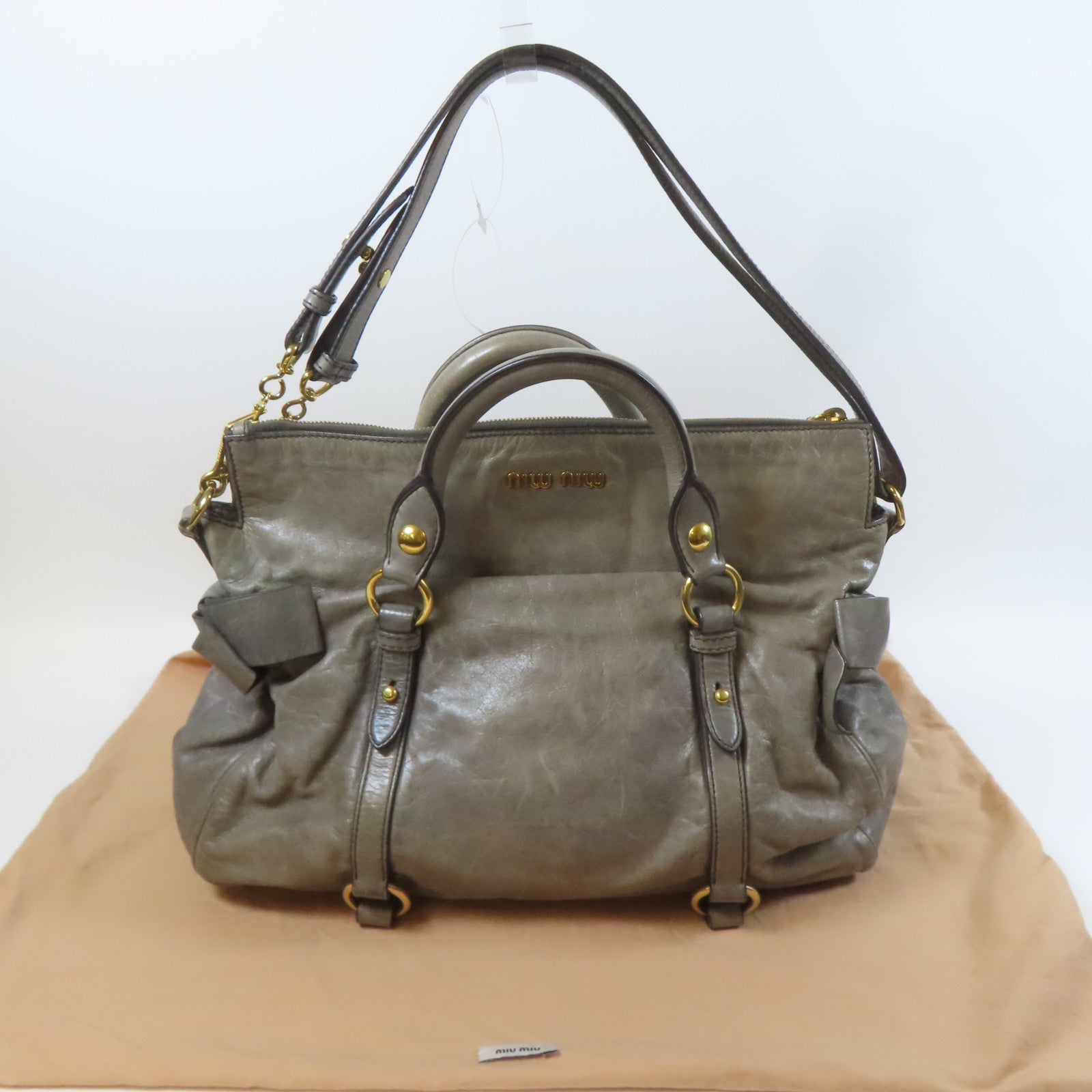 Miu Miu 【激減優惠】牛皮皮革Shoulder Bag金扣手挽肩背兩用袋灰色