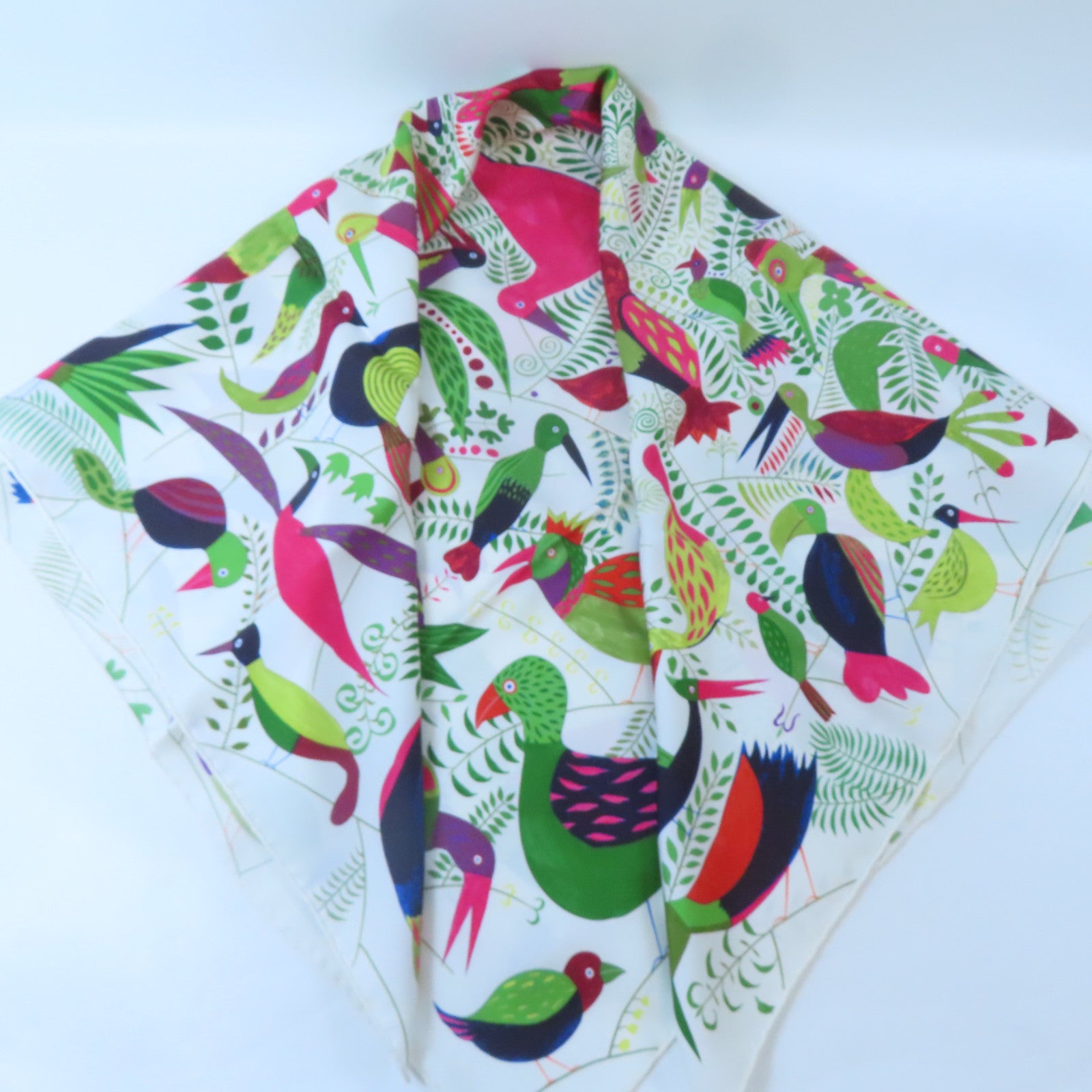 HERMES 絲質Carre 90 Scarf絲巾白色/綠色/桃紅色