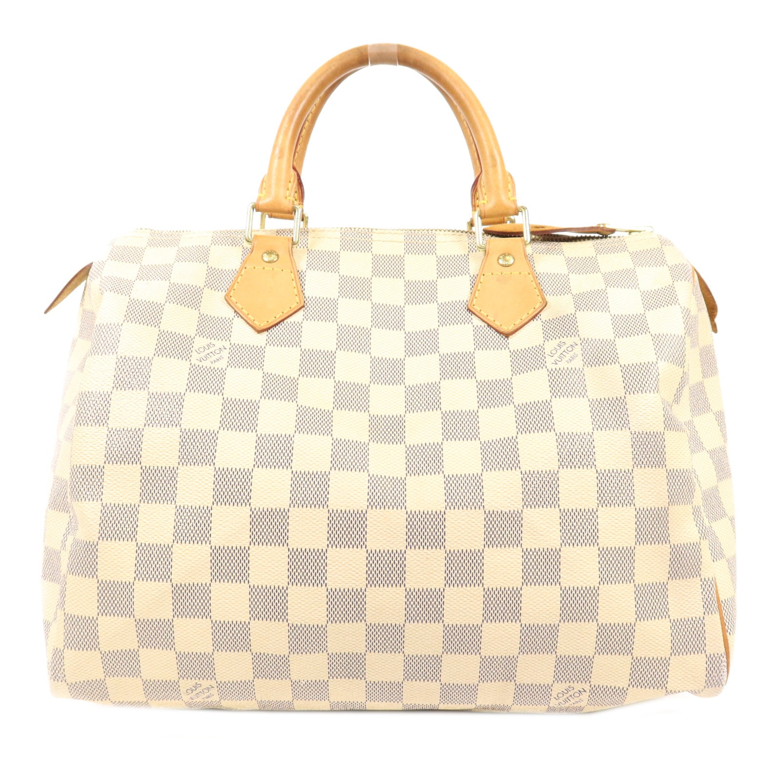 LOUIS VUITTON Damier Azur Speedy 30金扣手挽袋白色