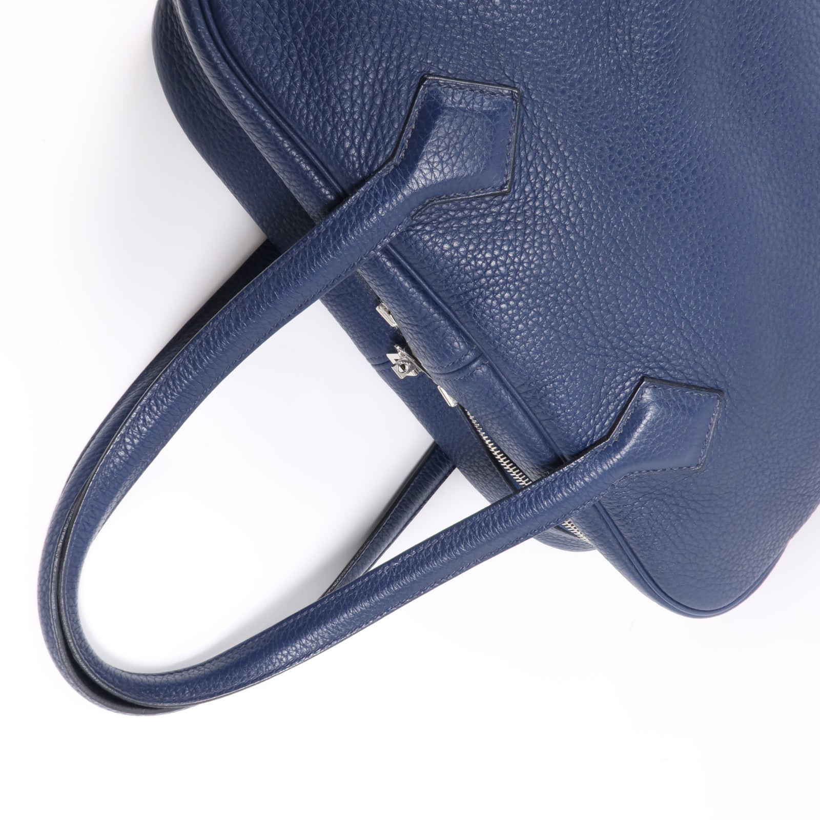 HERMES Clemence皮革Victolia 35銀扣手挽袋Bleu Saphir