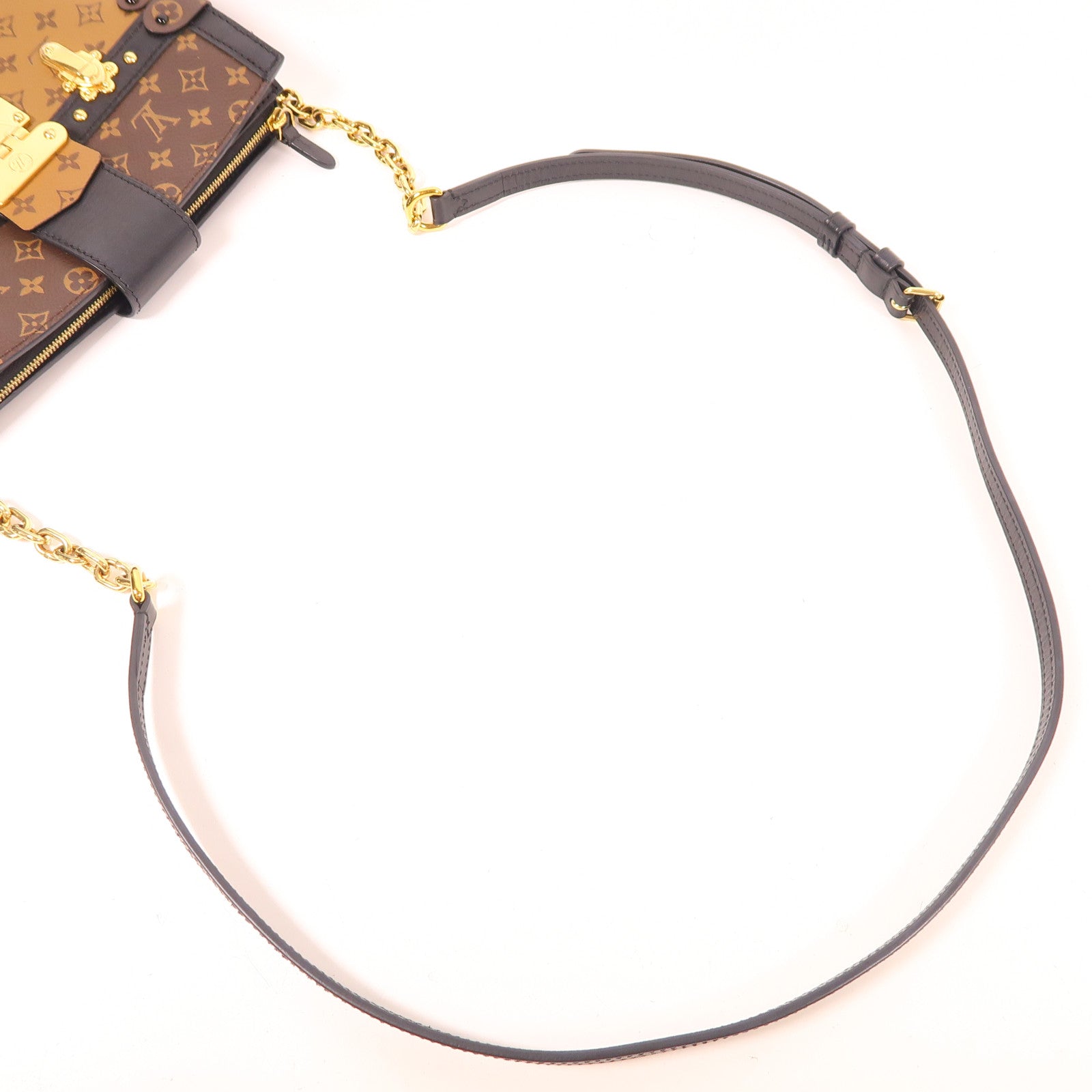 LOUIS VUITTON Monogram Reverse Trunk Clutch金扣肩背袋棕色