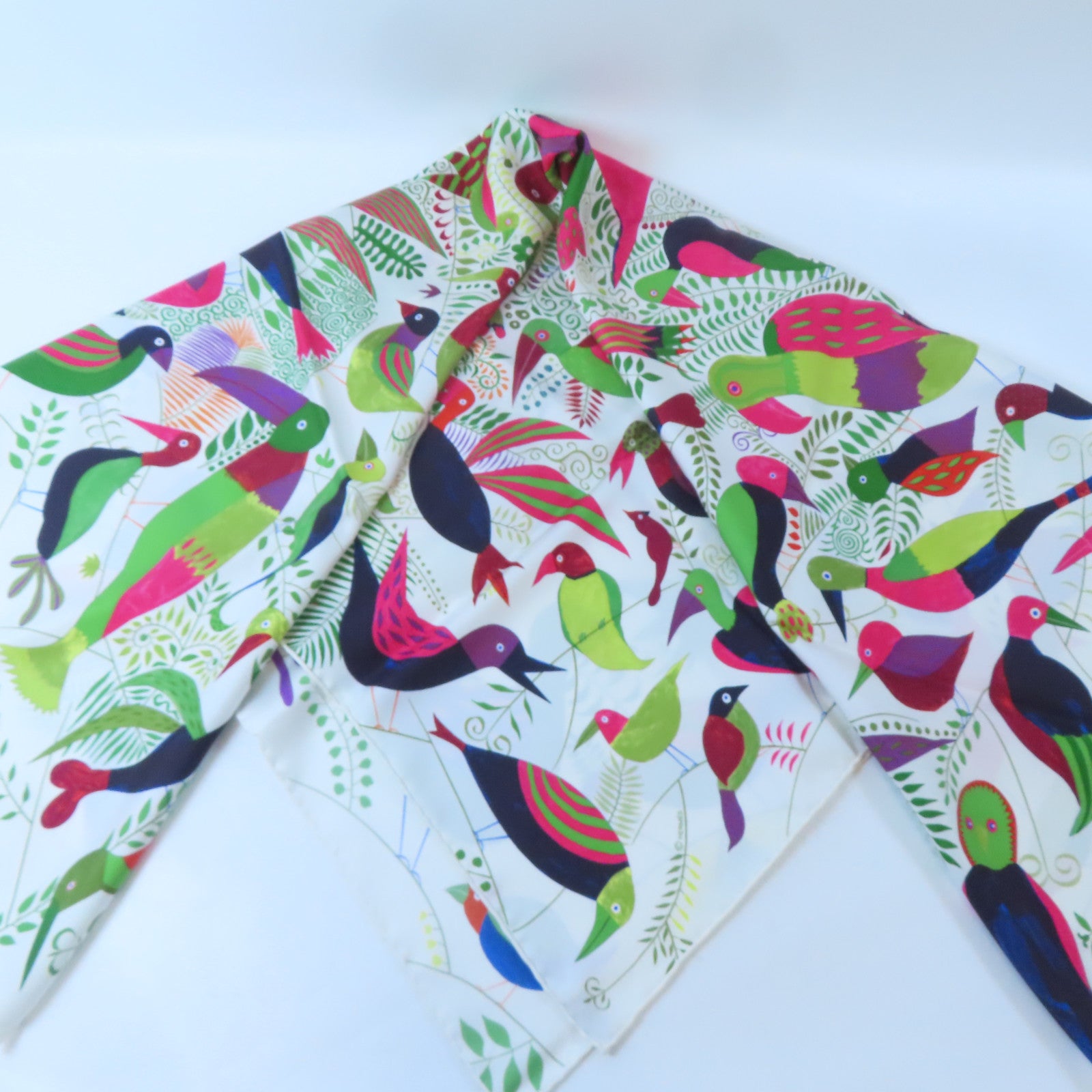 HERMES 絲質Carre 90 Scarf絲巾白色/綠色/桃紅色