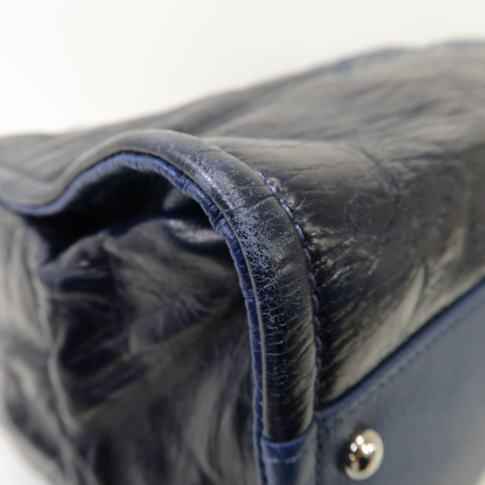 CHANEL 【激減優惠】牛皮皮革2 Way Shoulder銀扣手挽肩背兩用袋藍色