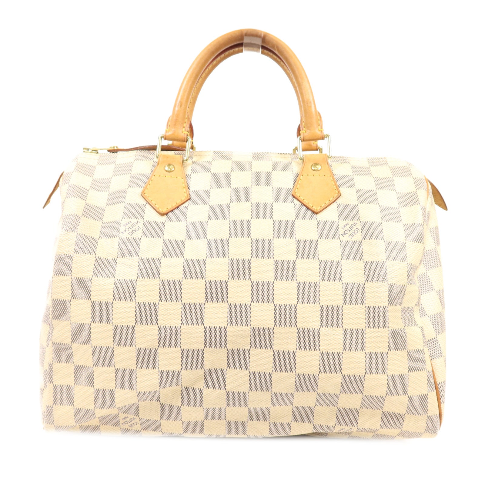 LOUIS VUITTON Damier Azur Speedy 30金扣手挽袋白色