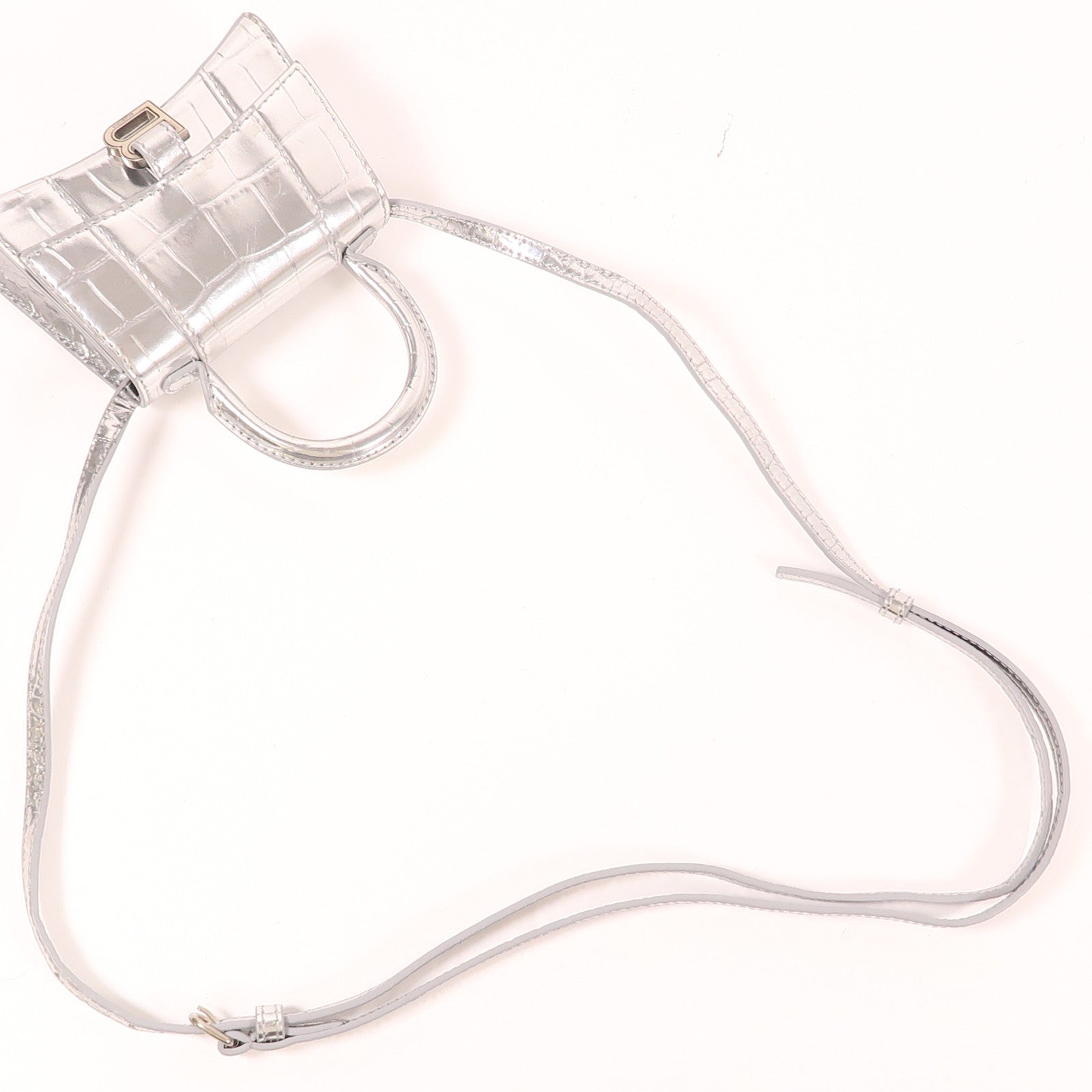 BALENCIAGA 牛皮皮革Mini Hourglass銀扣手挽肩背兩用袋
