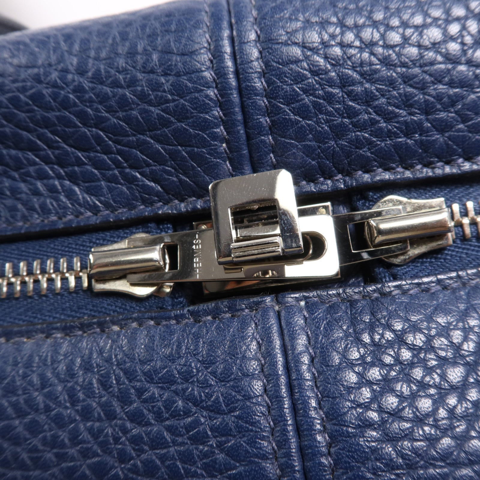 HERMES Clemence皮革Victolia 35銀扣手挽袋Bleu Saphir