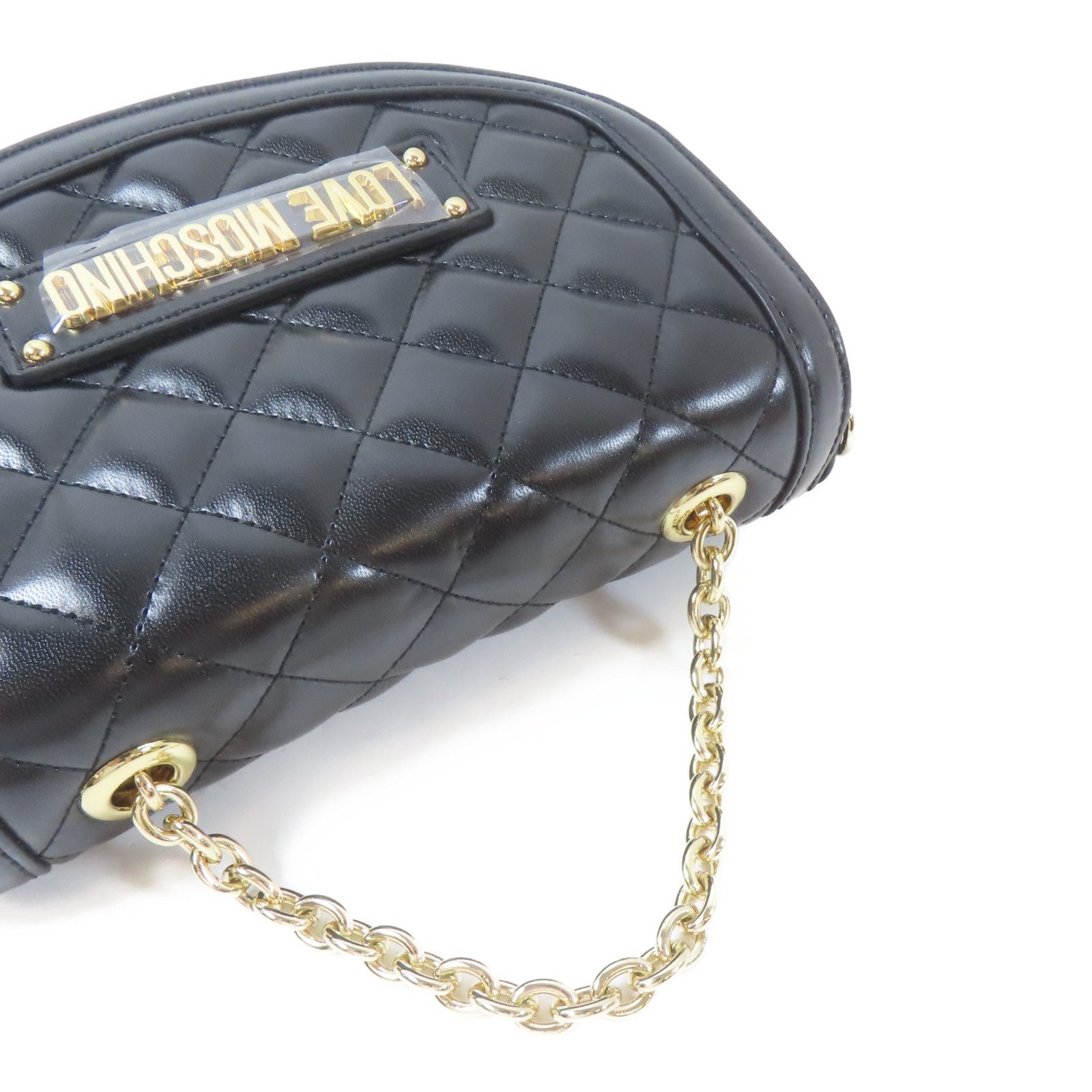 MOSCHINO 菱格塗層帆布2 Way Shoulder金扣手挽肩背兩用袋黑色