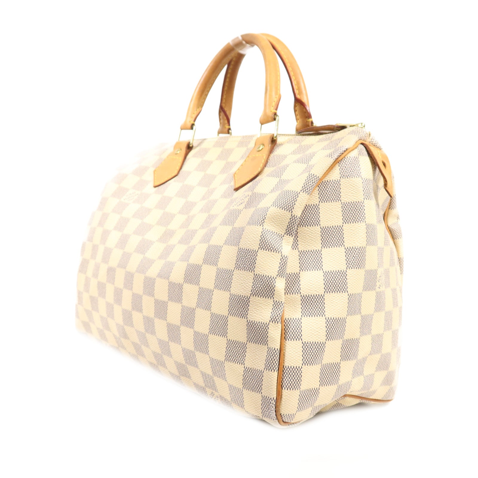 LOUIS VUITTON Damier Azur Speedy 30金扣手挽袋白色