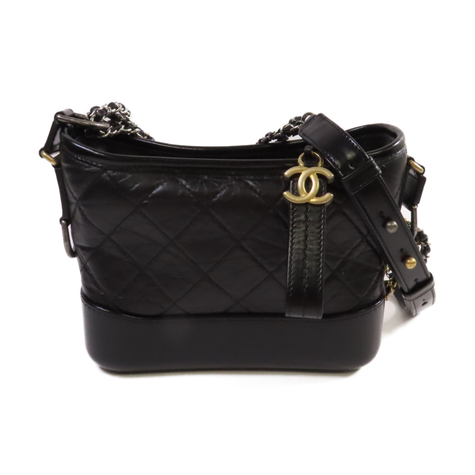 CHANEL 菱格牛皮皮革Gabrielle Small Chain Shoulder Bag鏈帶肩背袋黑色