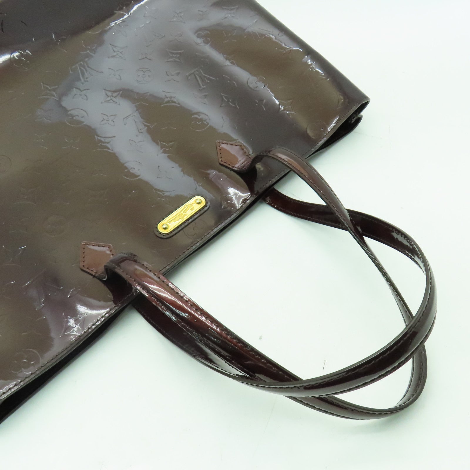 LOUIS VUITTON 【激減優惠】Monogram Vernis Wilshire GM金扣手挽袋紅色