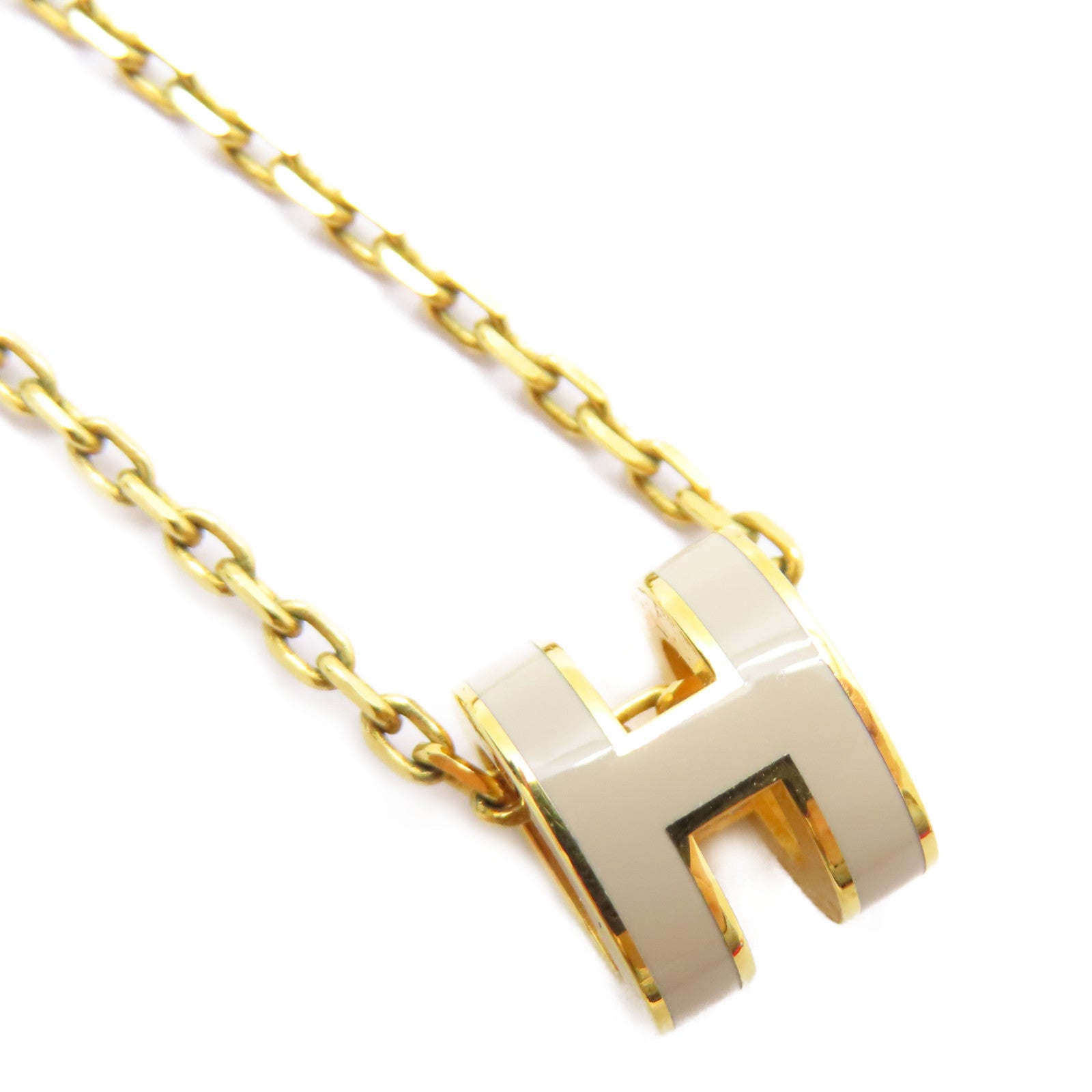 HERMES 金屬Pop H Necklace項鍊米色/金色